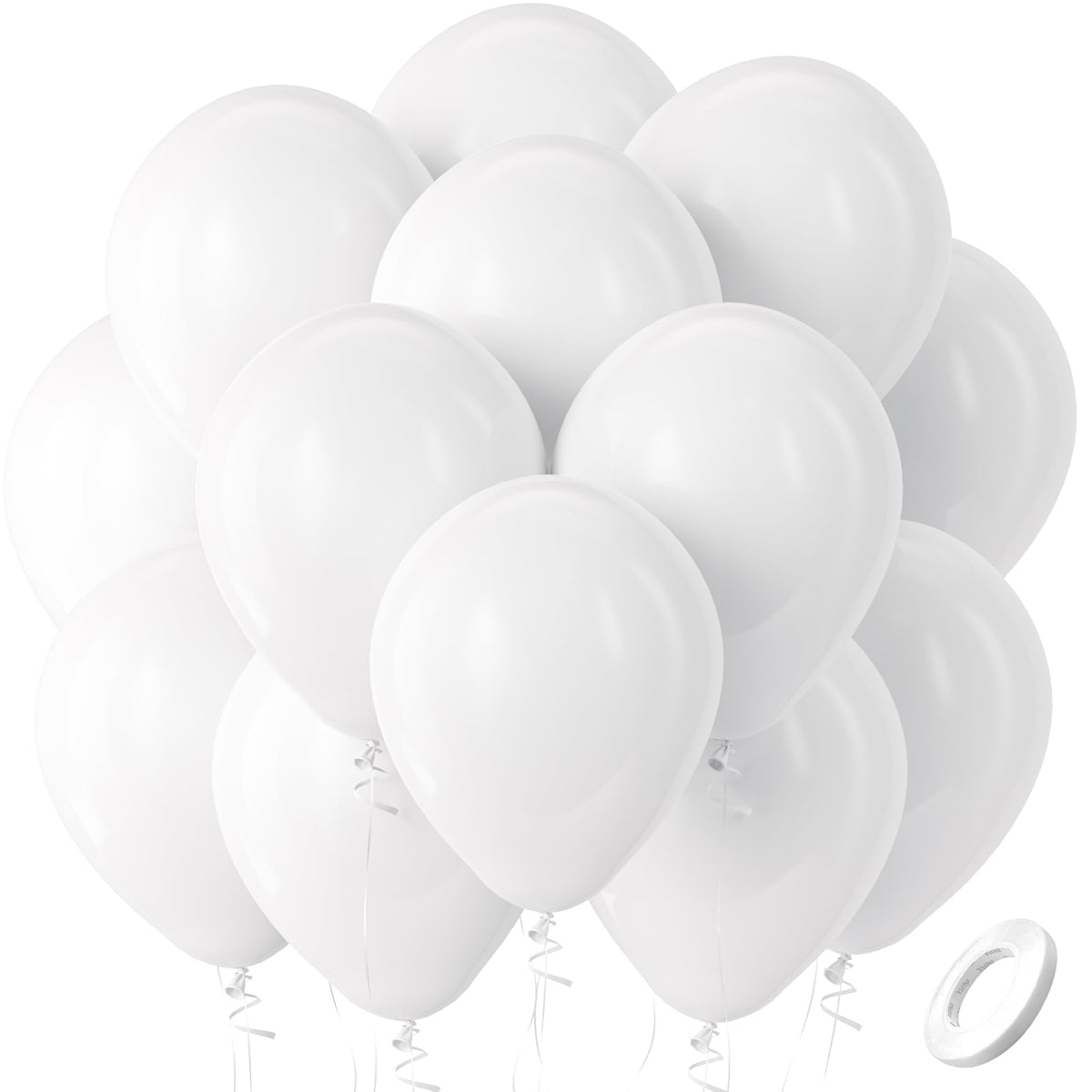Bezente White 12-Inch Latex Balloons — 100-Pack for Weddings, Birthdays, and Backdrops