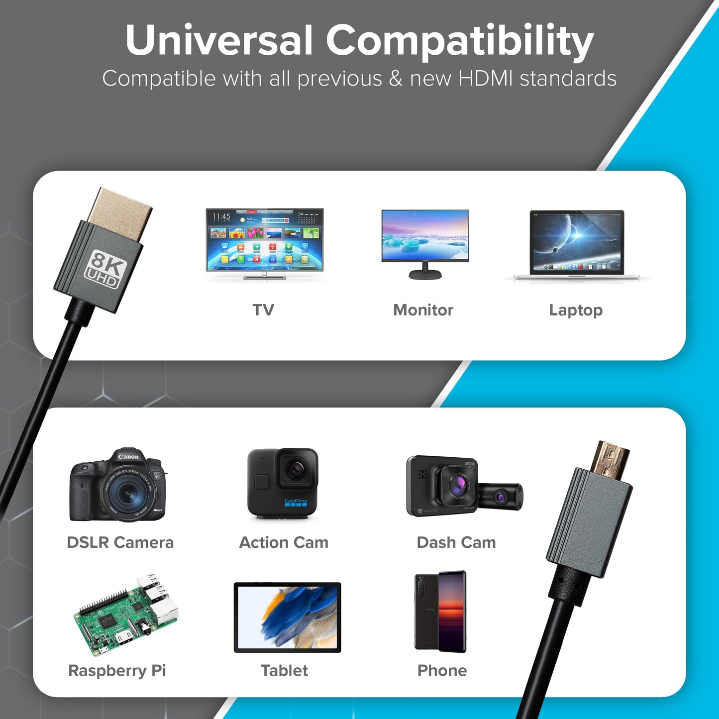Maplin HDMI to Micro HDMI 8K Ultra HD Coiled Cable - Black, 1m