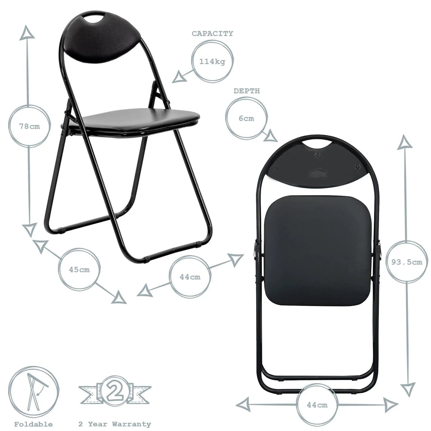 Black Curved Black Framed Padded Folding Chair