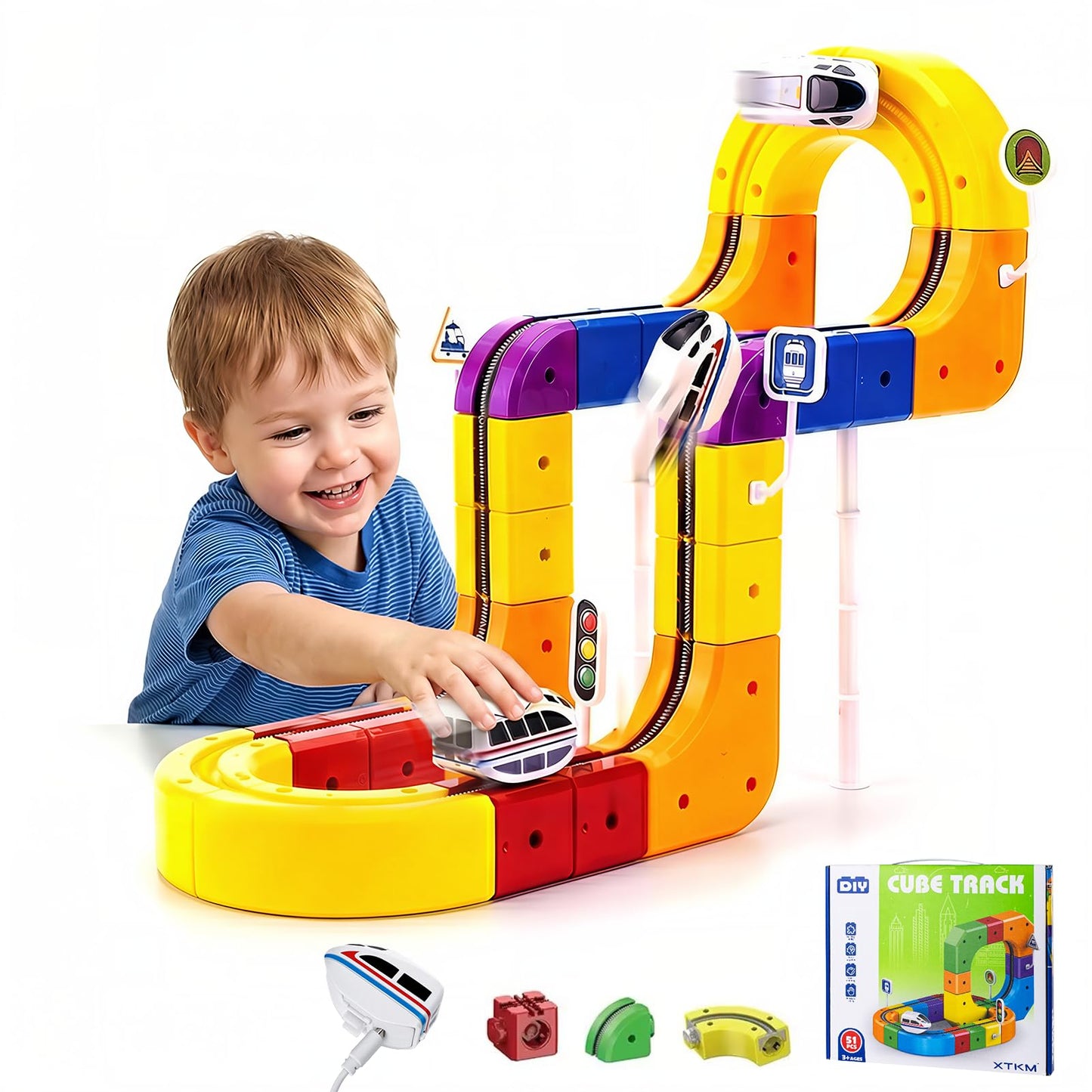 BFTDjanus 3D Infinity Track Set – 51-Piece STEM Building Train Toy for Toddlers Aged 3-6