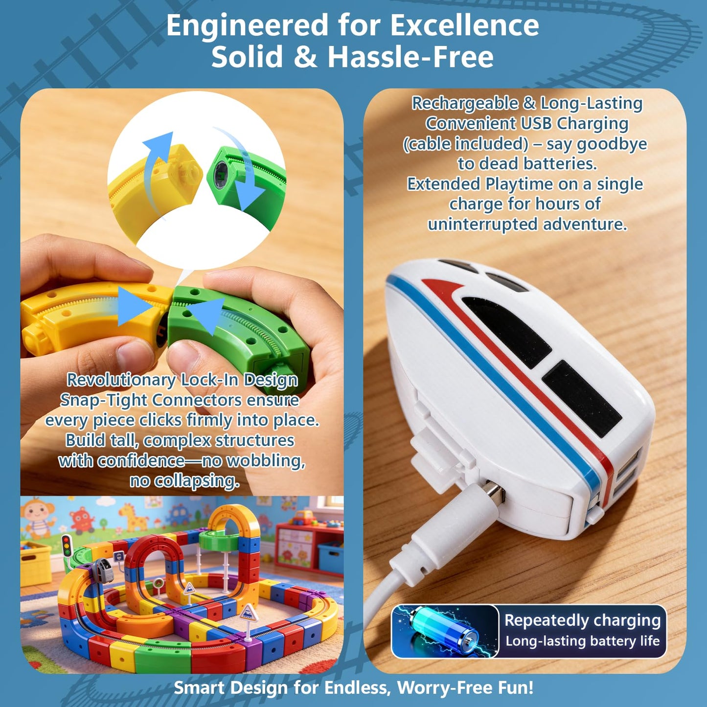 BFTDjanus 3D Infinity Track Train Set — Magnetic, Buildable 81-Piece STEM Rail System for Kids 4–12