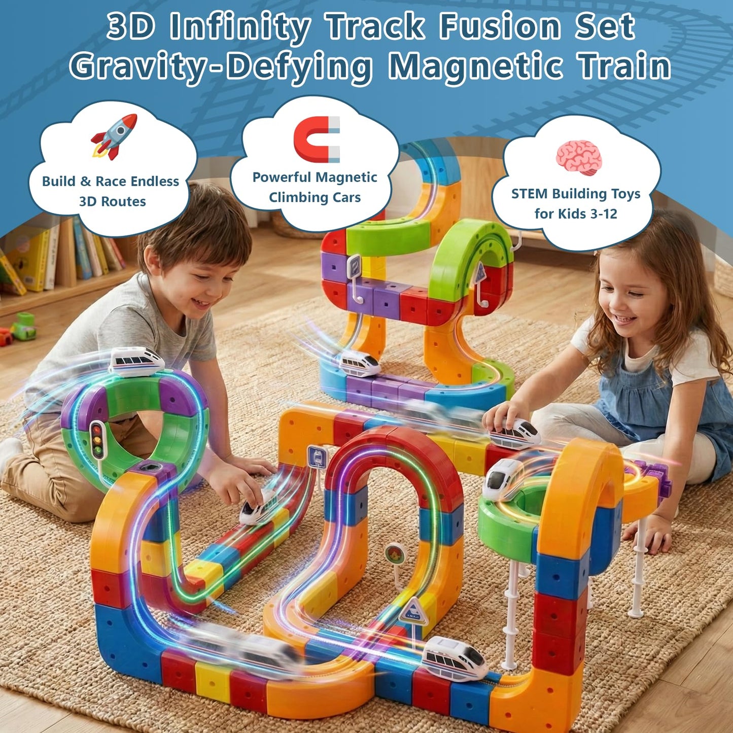 BFTDjanus 3D Infinity Track Set – 51-Piece STEM Building Train Toy for Toddlers Aged 3-6