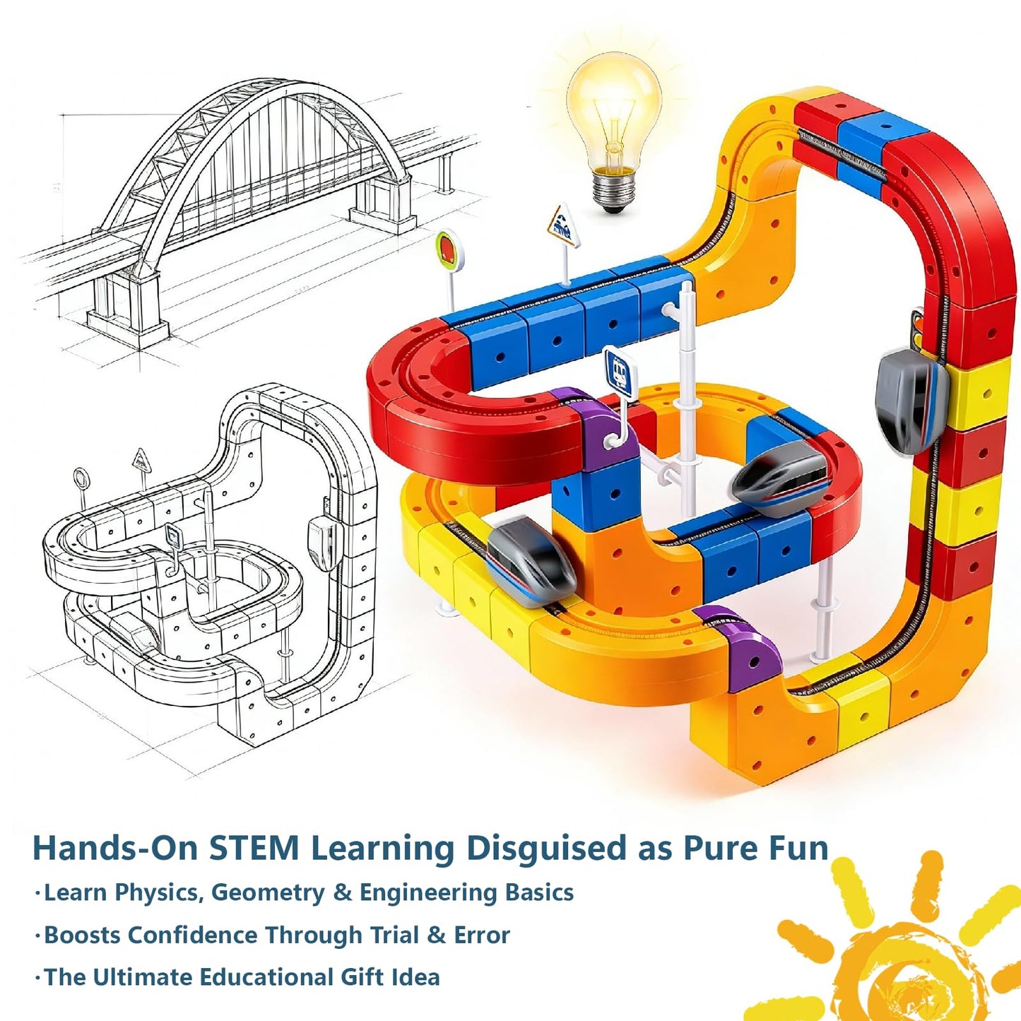 BFTDjanus 3D Infinity Track Set – 51-Piece STEM Building Train Toy for Toddlers Aged 3-6