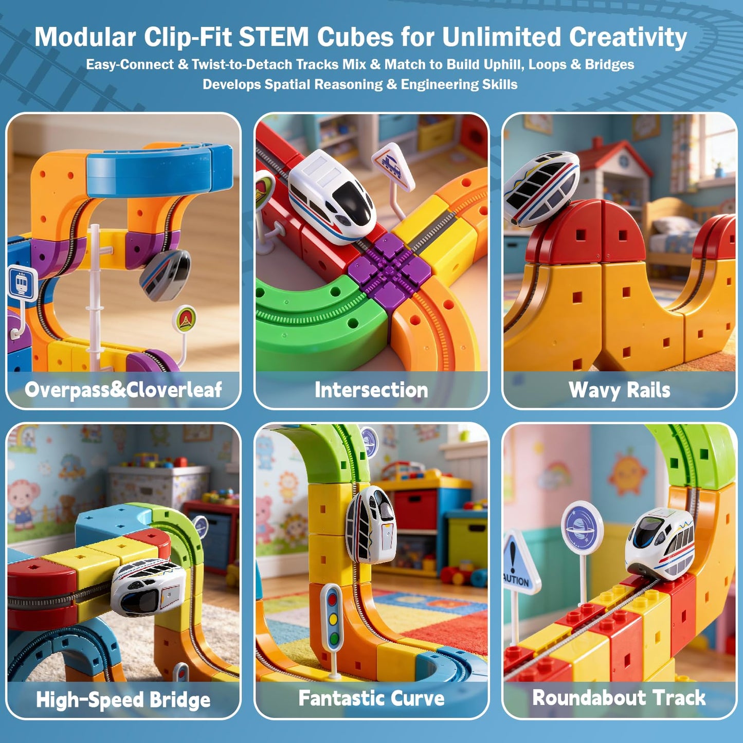 BFTDjanus 3D Infinity Track Train Set — Magnetic, Buildable 81-Piece STEM Rail System for Kids 4–12
