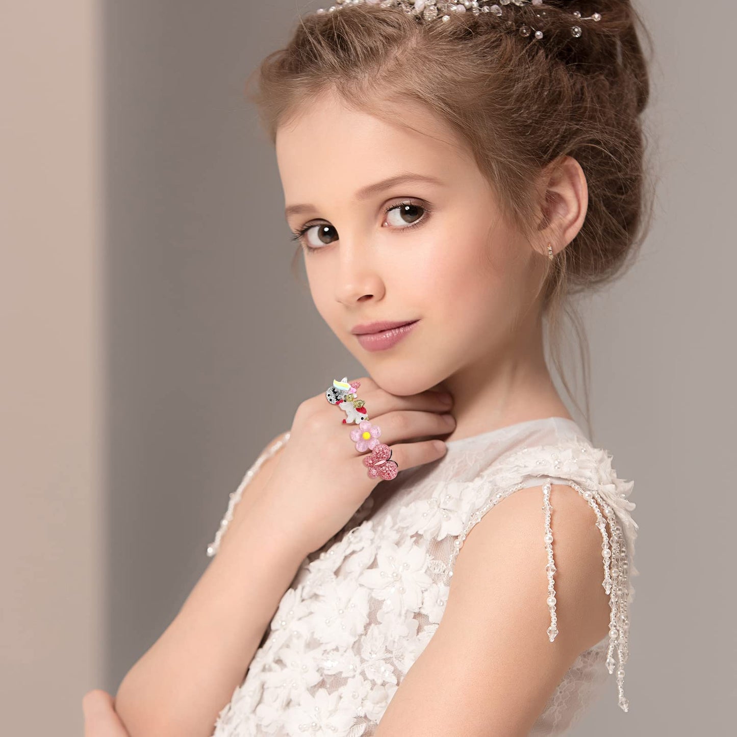 BGSHEMNI Little Girl Jewel Rings in Box | Adjustable 9-Piece Play Jewelry Set for 3-10 Year Olds