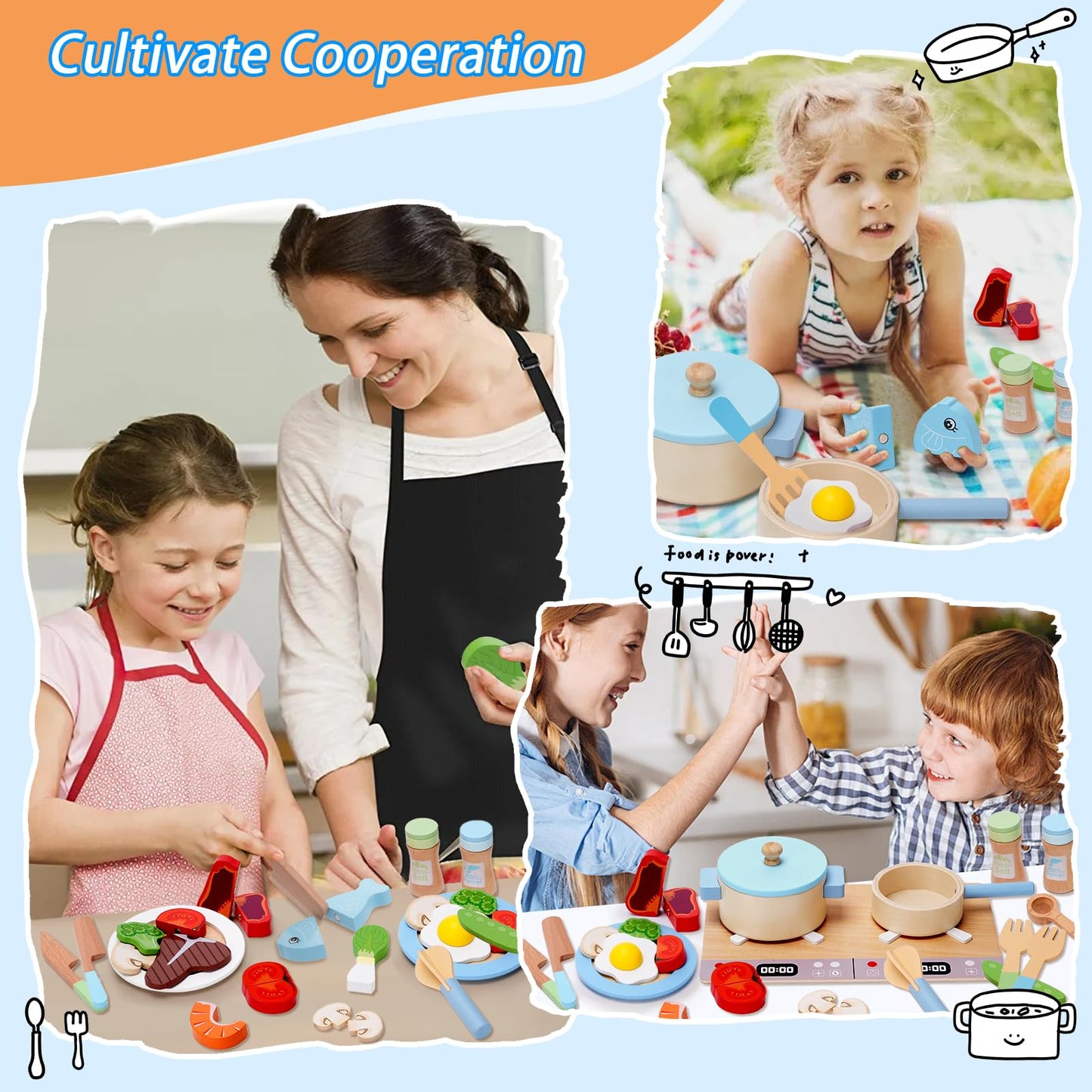 BGdoyz 27-Piece Wooden Play Kitchen Set – Pretend Cooking Toys for Kids