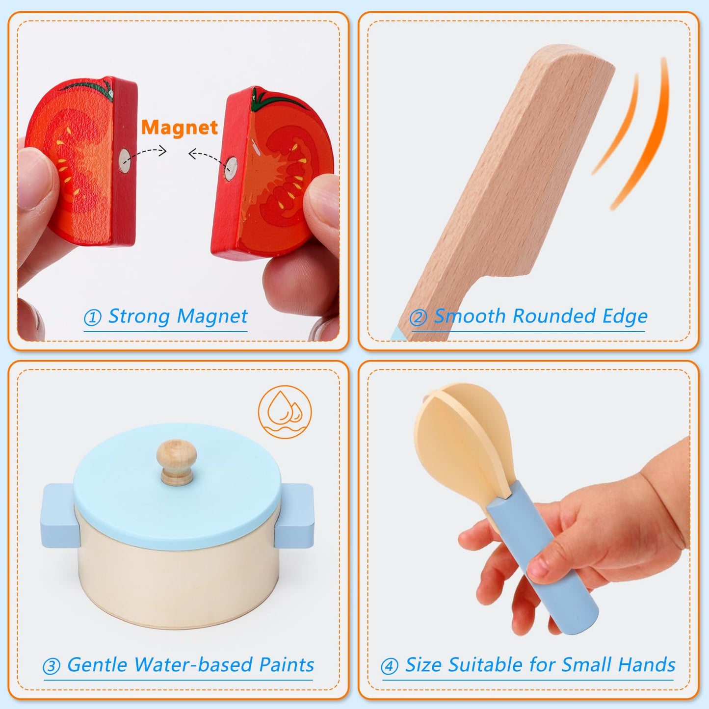 BGdoyz 27-Piece Wooden Play Kitchen Set – Pretend Cooking Toys for Kids