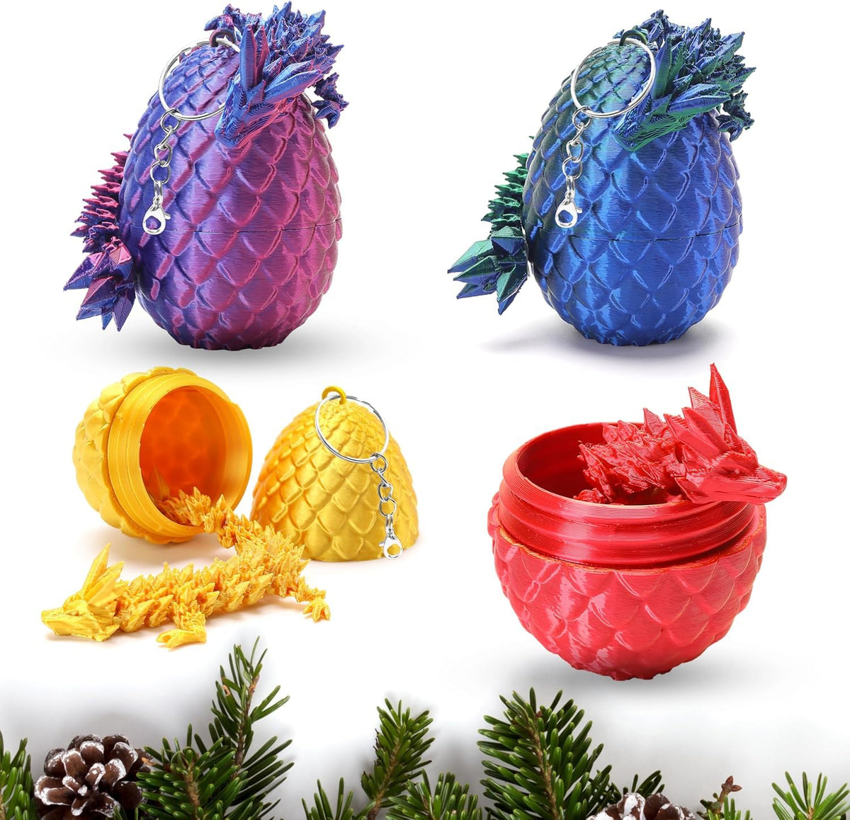 bgezxuy 4 Pcs Mini 3D Printed Dragon Eggs with Dragons Inside – Articulated Crystal Dragons in Dinosaur Egg