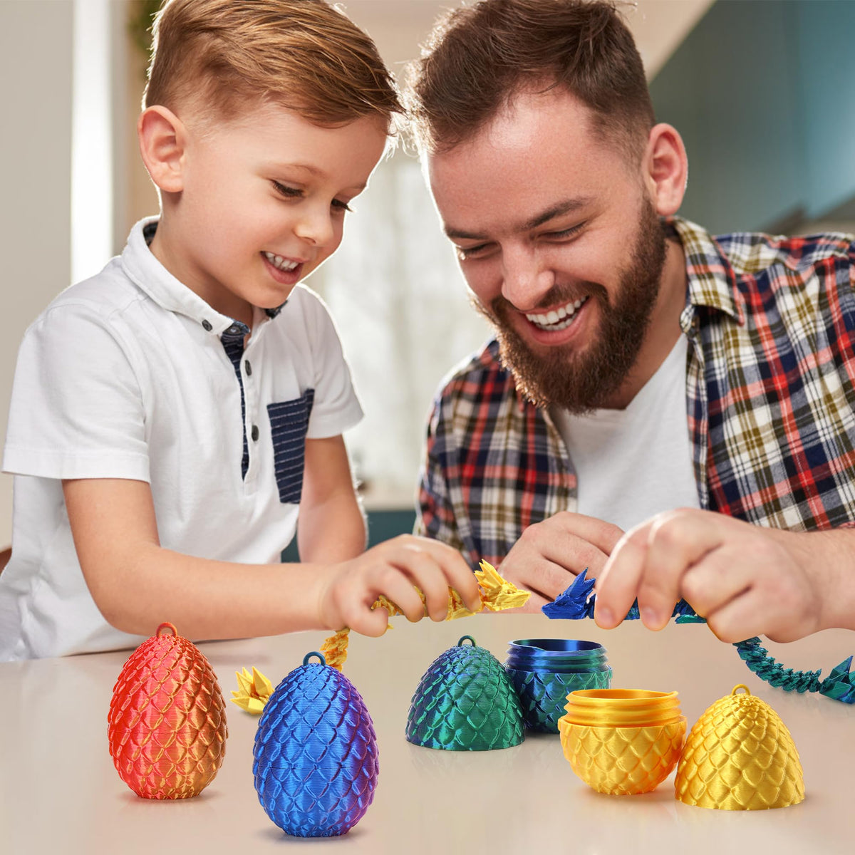 bgezxuy 4 Pcs Mini 3D Printed Dragon Eggs with Dragons Inside – Articulated Crystal Dragons in Dinosaur Egg