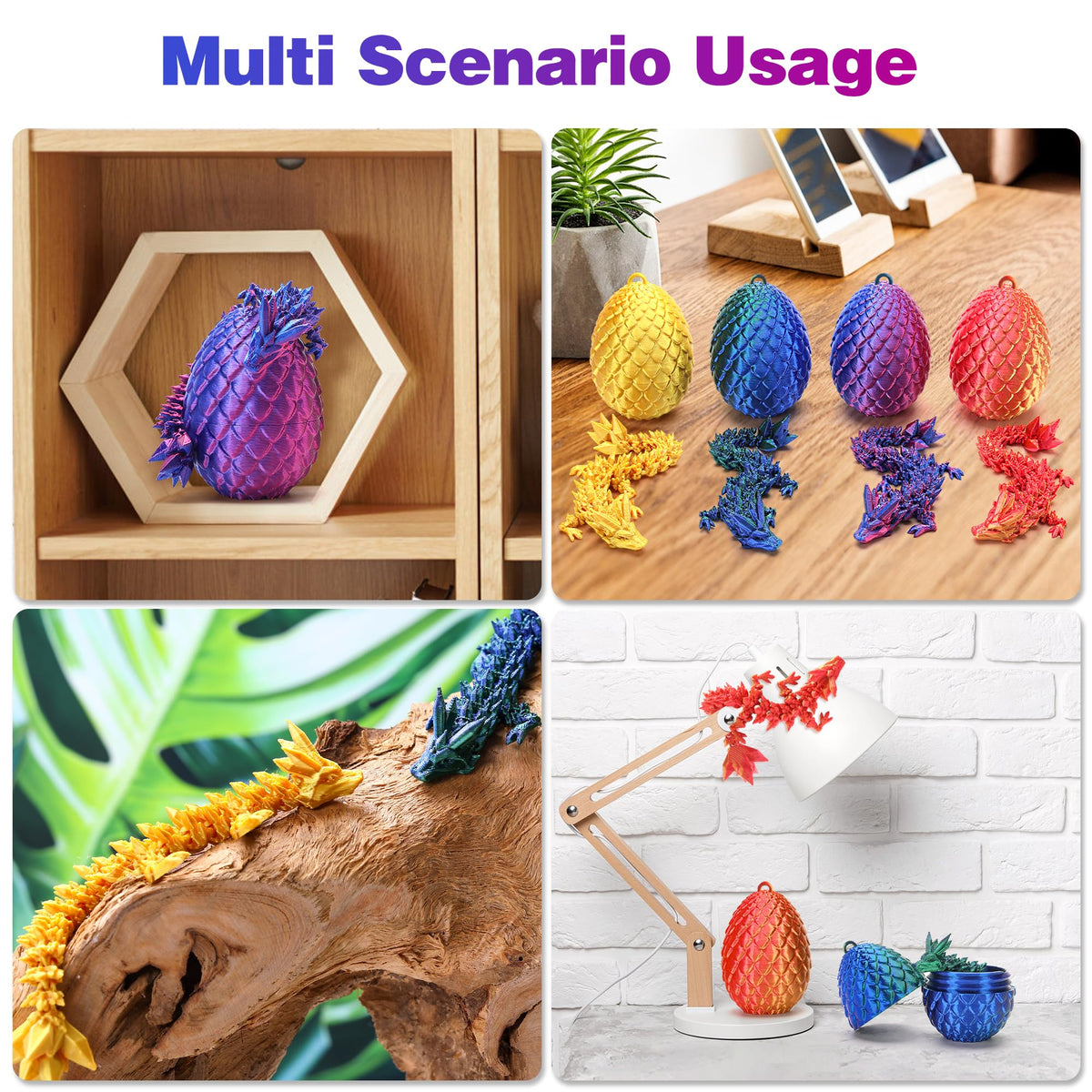 bgezxuy 4 Pcs Mini 3D Printed Dragon Eggs with Dragons Inside – Articulated Crystal Dragons in Dinosaur Egg