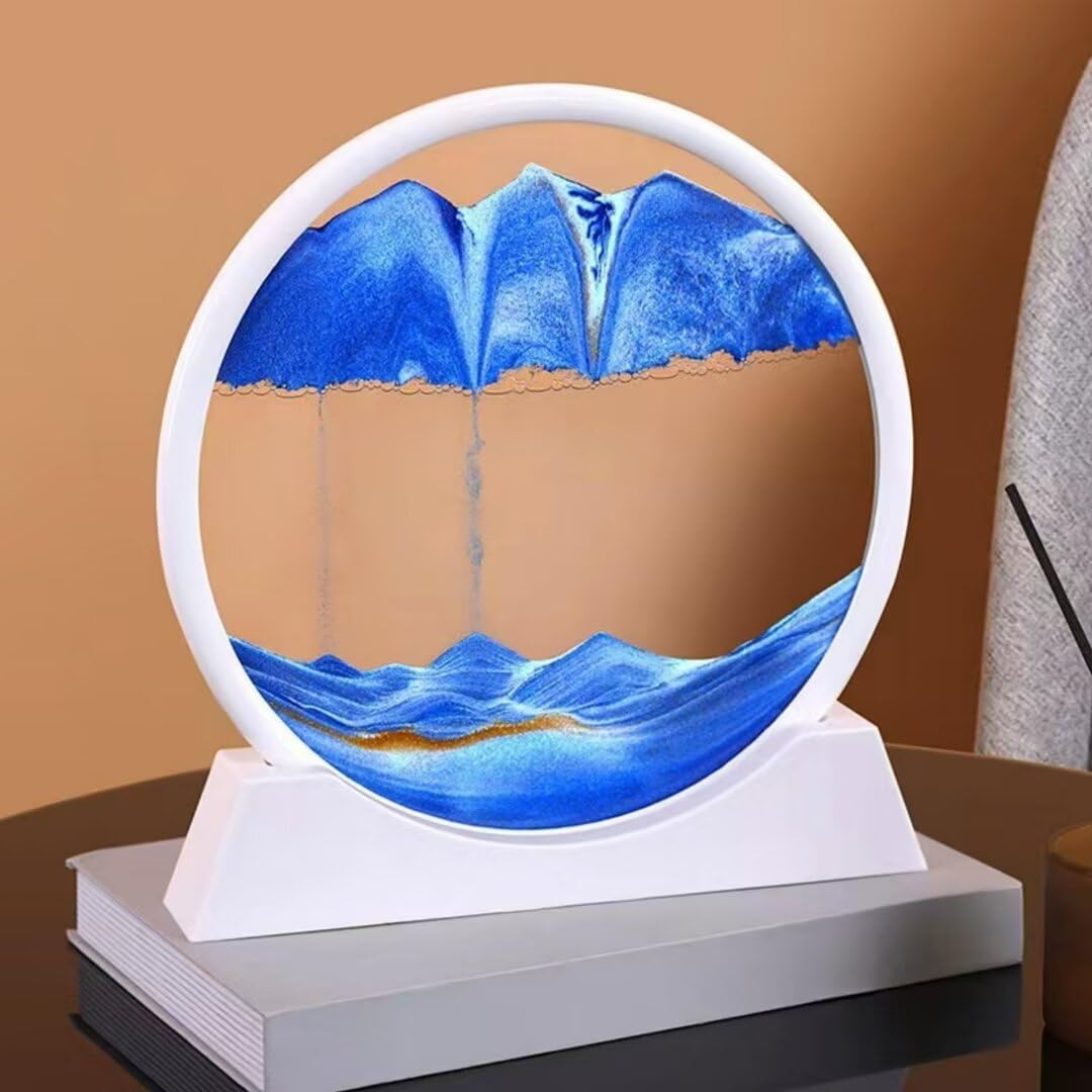 BGFJYUK Moving Sand Art Picture – 12-Inch Round Tempered Glass, Blue 3D Deep Sea Sandscapes