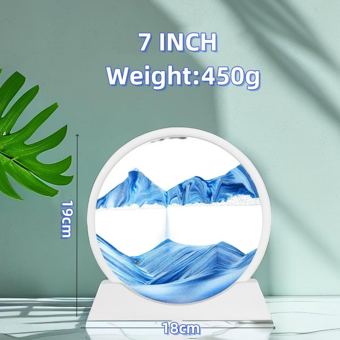 BGFJYUK Moving Sand Art Picture – 12-Inch Round Tempered Glass, Blue 3D Deep Sea Sandscapes