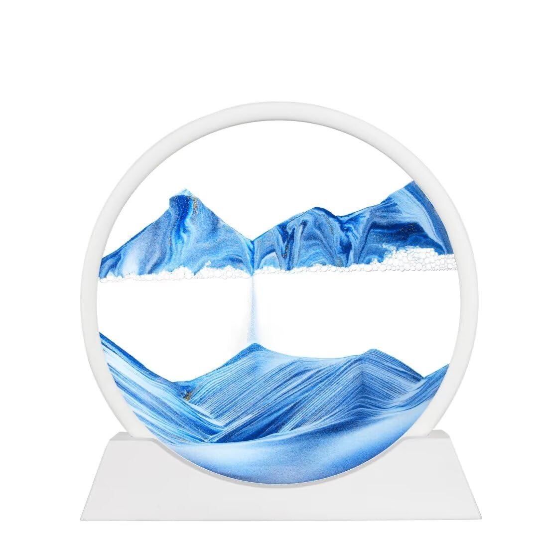 BGFJYUK Moving Sand Art Picture – 12-Inch Round Tempered Glass, Blue 3D Deep Sea Sandscapes