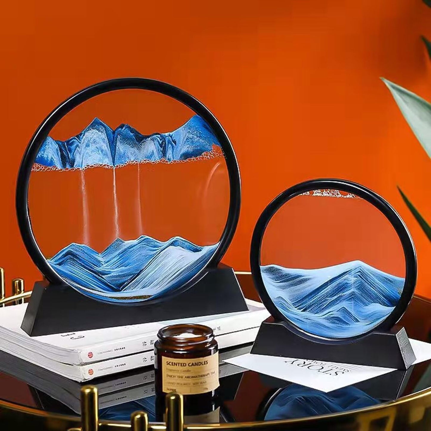 BGFJYUK Moving Sand Art Picture in Motion – 12inch Blue Round 3D Deep Sea Sandscapes for Desk and Home Decor