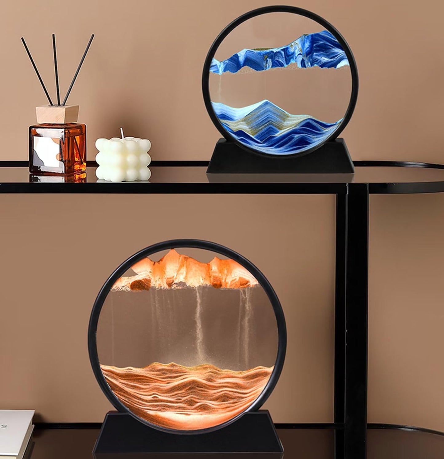 BGFJYUK Moving Sand Art Picture in Motion – 12inch Blue Round 3D Deep Sea Sandscapes for Desk and Home Decor