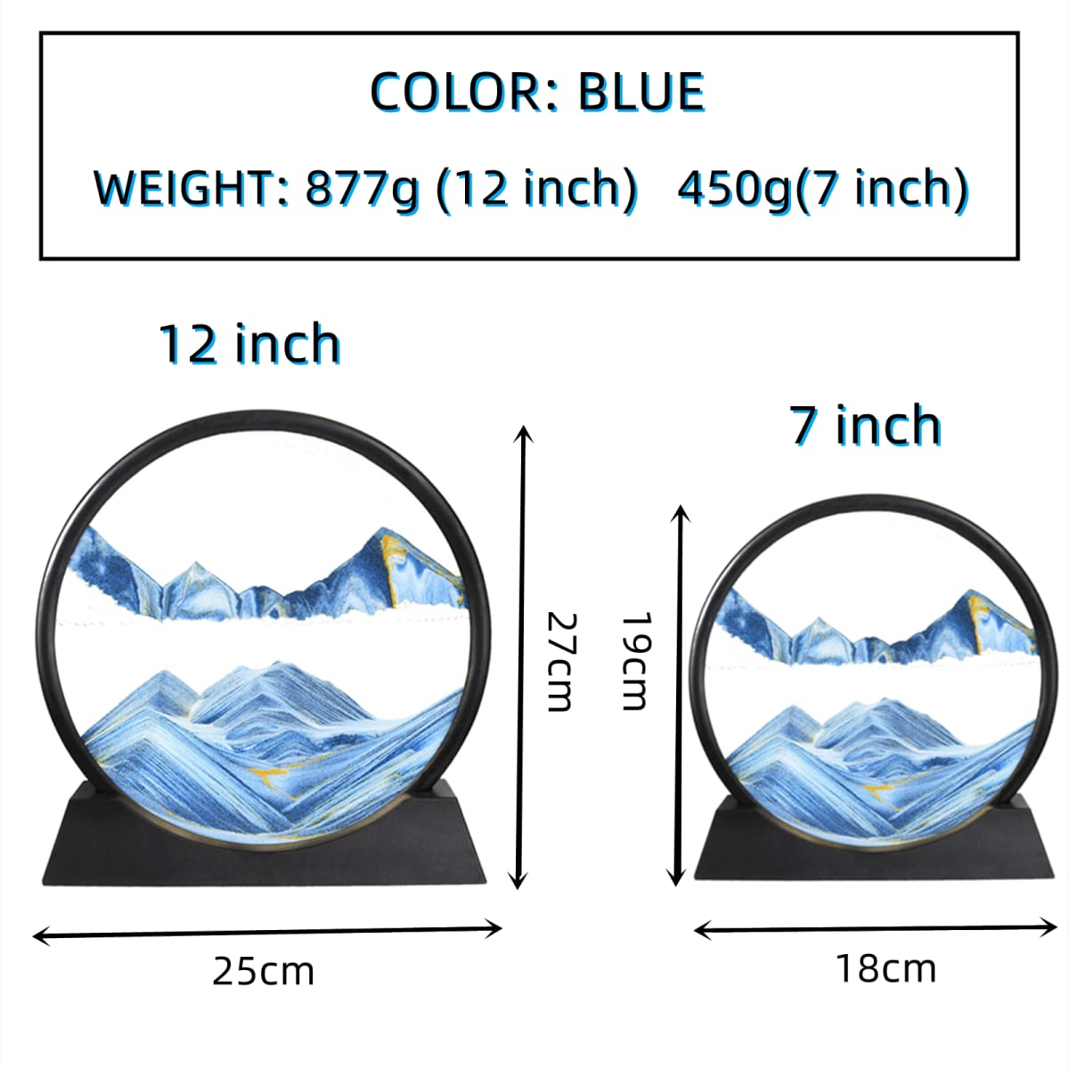 BGFJYUK Moving Sand Art Picture in Motion – 12inch Blue Round 3D Deep Sea Sandscapes for Desk and Home Decor