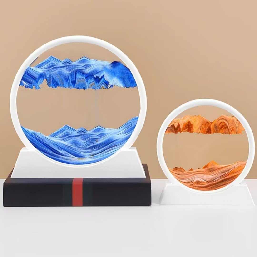 BGFJYUK Moving Sand Art Picture – 12-Inch Round Tempered Glass, Blue 3D Deep Sea Sandscapes