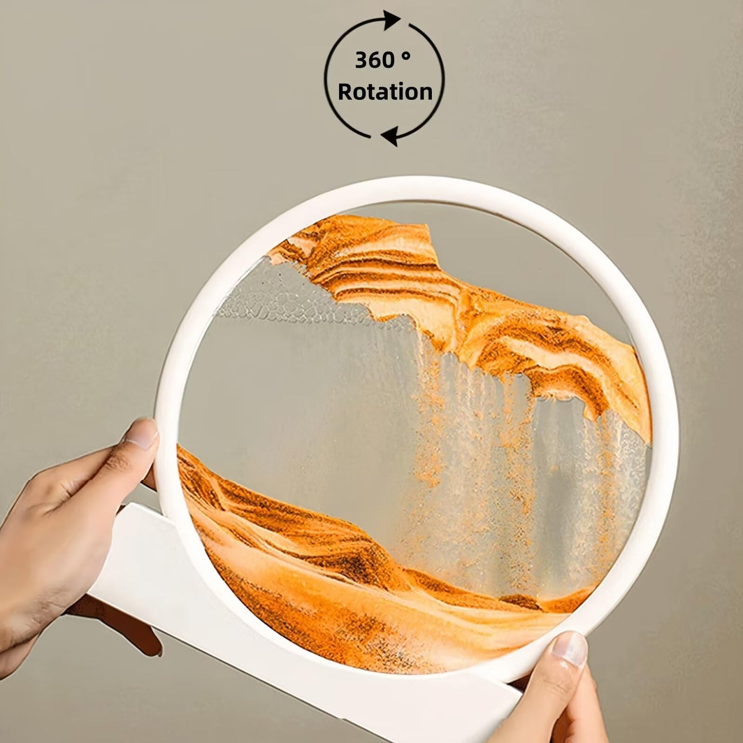 BGFJYUK Moving Sand Art Picture in Motion — Round Glass 3D Deep Sea Sandscapes, 12-Inch (White Frame, Orange Accent)