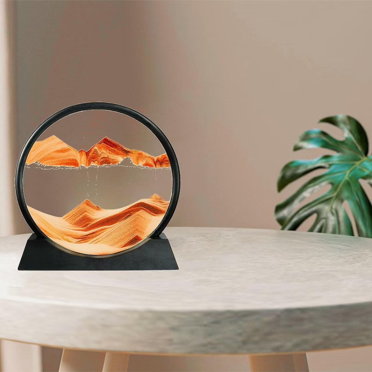 BGFJYUK Moving Sand Art Picture – 12-Inch Orange Round Glass 3D Deep Sea Sandscapes for Desk Decor