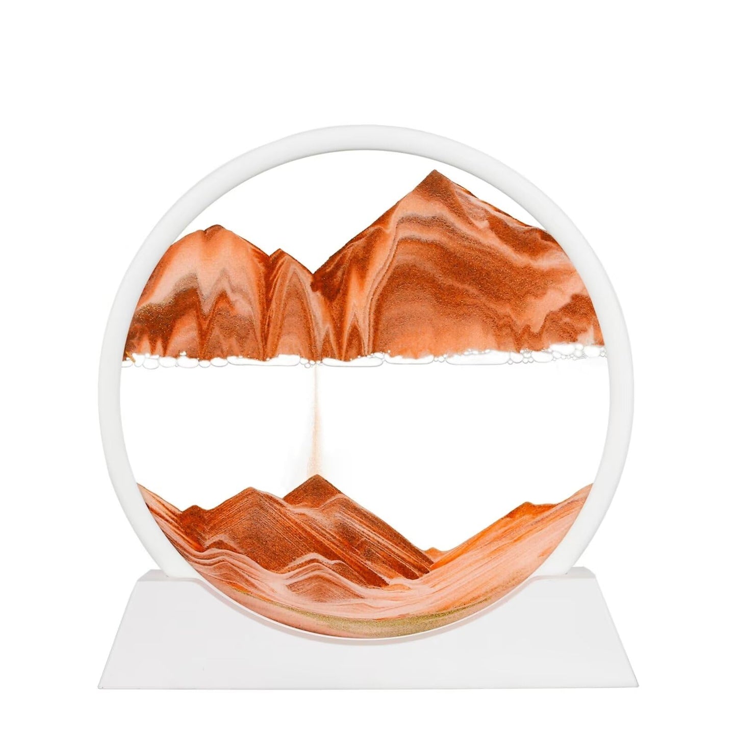 BGFJYUK Moving Sand Art Picture in Motion — Round Glass 3D Deep Sea Sandscapes, 12-Inch (White Frame, Orange Accent)