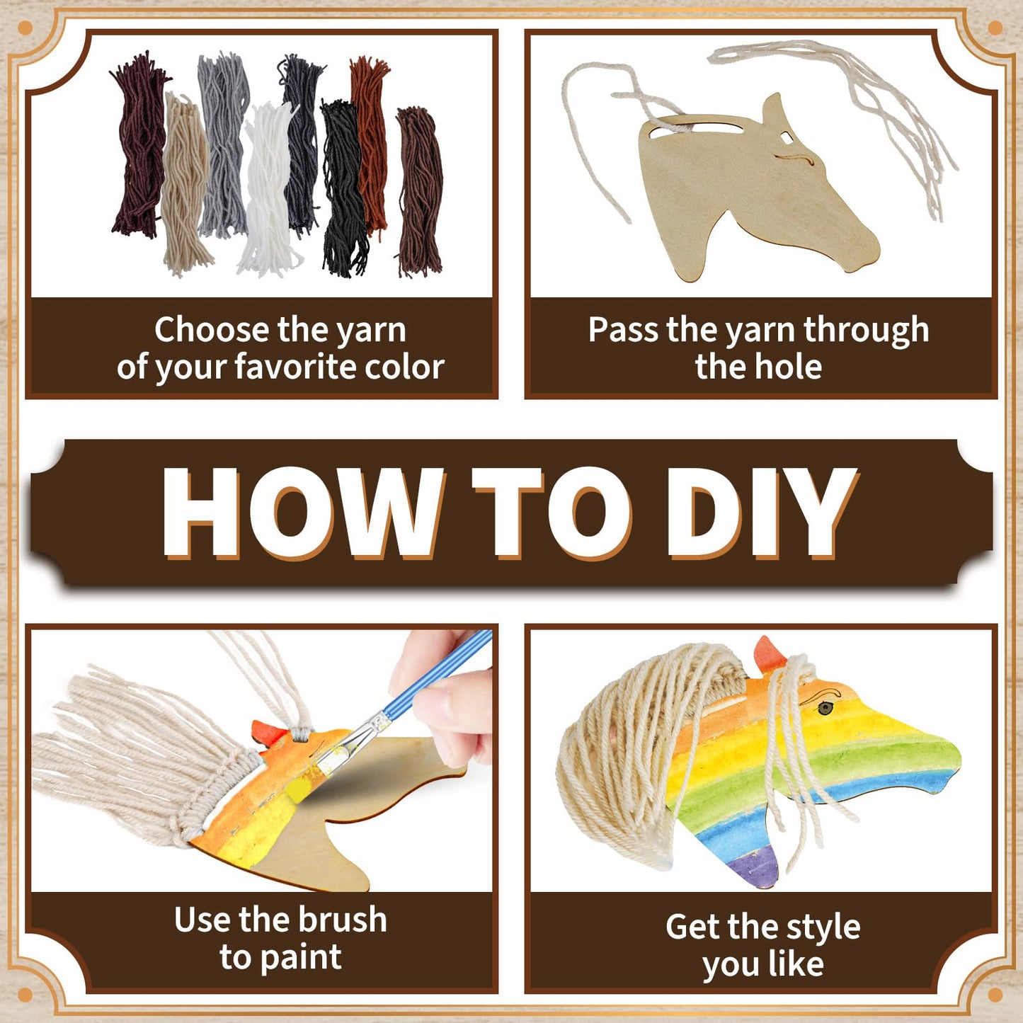 BGick Horse Party Favors Kit — 24 Wooden Horse Crafts + Paint & Accessories