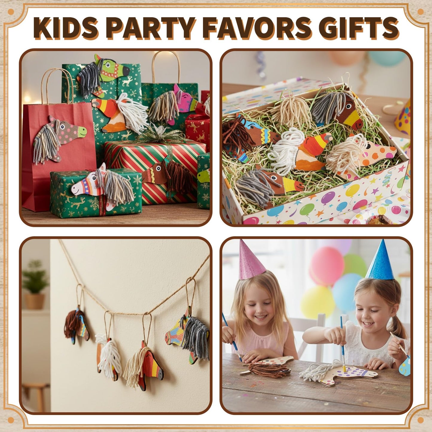 BGick Horse Party Favors Kit — 24 Wooden Horse Crafts + Paint & Accessories