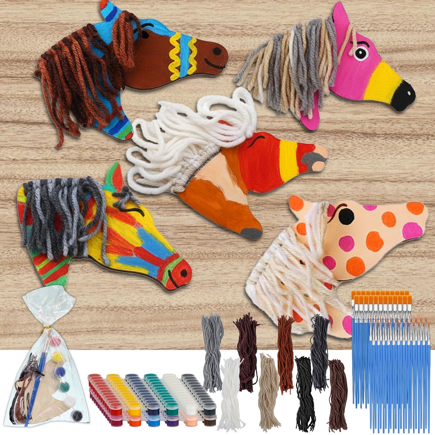 BGick Horse Party Favors Kit — 24 Wooden Horse Crafts + Paint & Accessories