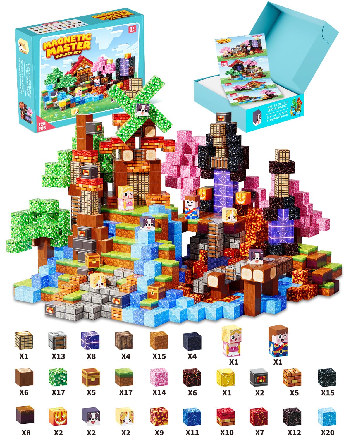 BGOVTAPO Magnetic Blocks 220-Piece Set – Large 1-Inch STEM Blocks for Kids