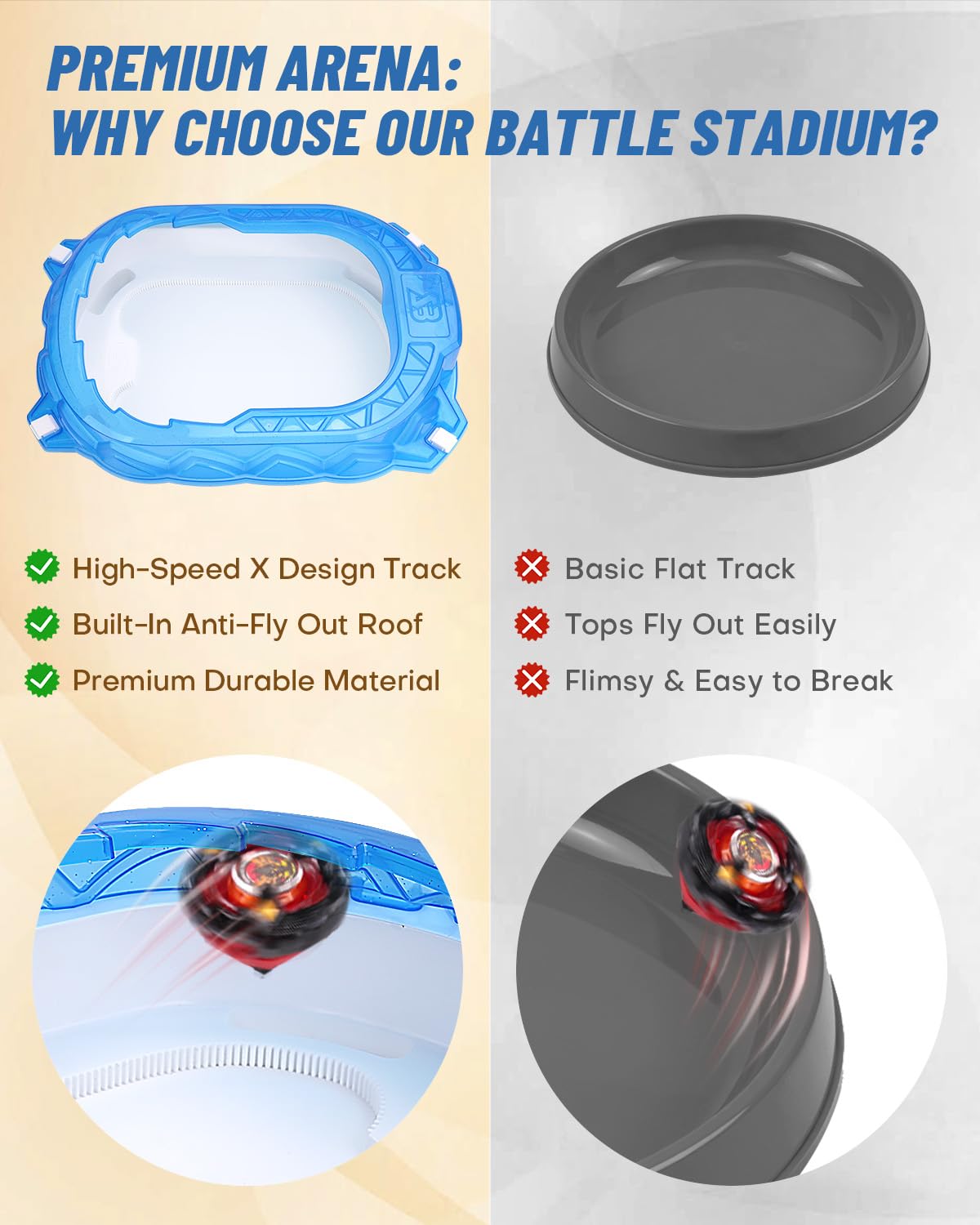 BGOVTAPO X Stadium Starter Kit – 6 Battle Tops Arena, 2 Launchers, Acceleration Track