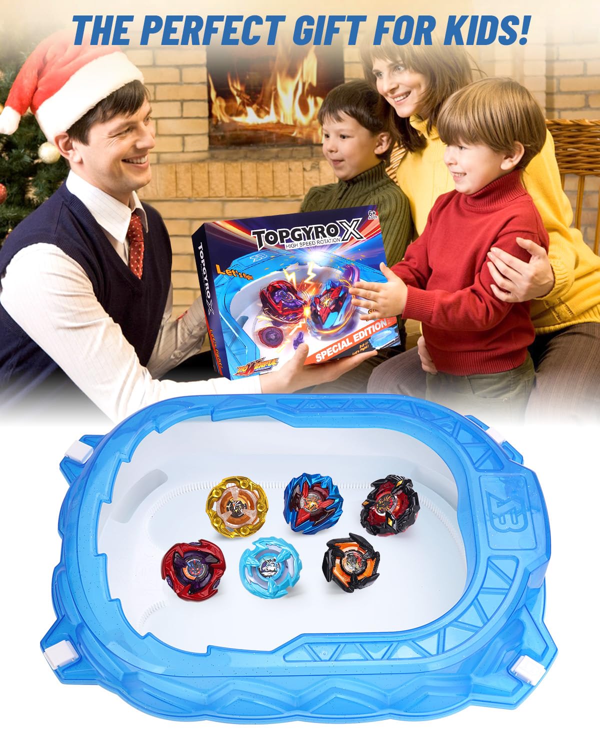 BGOVTAPO X Stadium Starter Kit – 6 Battle Tops Arena, 2 Launchers, Acceleration Track