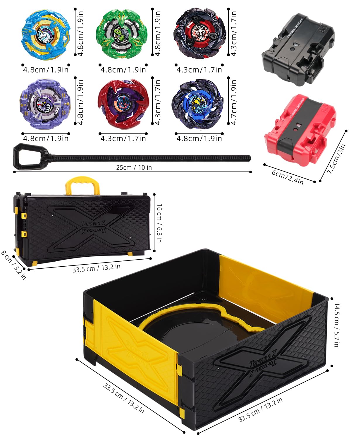 BGOVTAPO Foldable X Stadium Arena – Portable Battle Stadium with 6 Gyro Tops & 2 Launchers