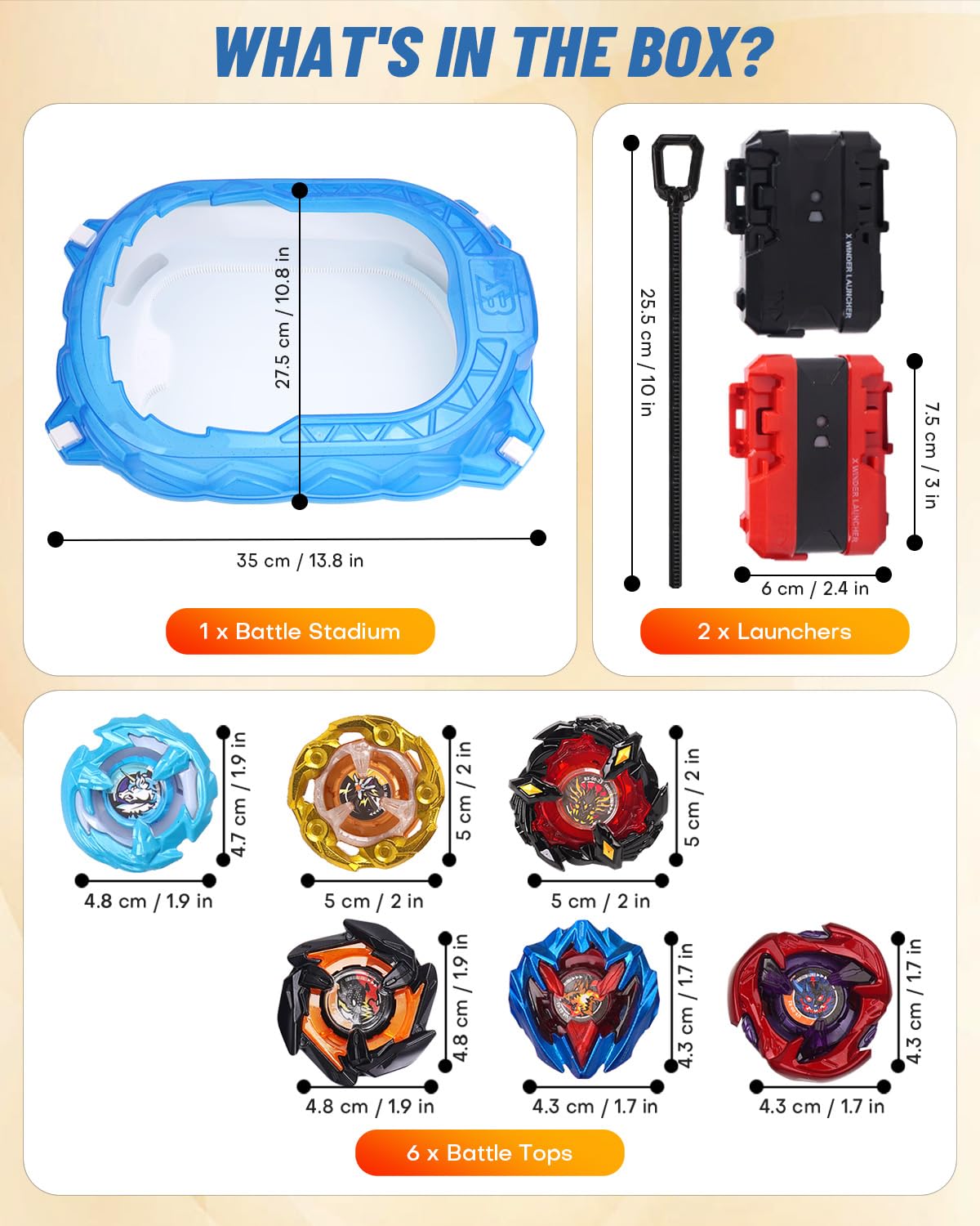 BGOVTAPO X Stadium Starter Kit – 6 Battle Tops Arena, 2 Launchers, Acceleration Track