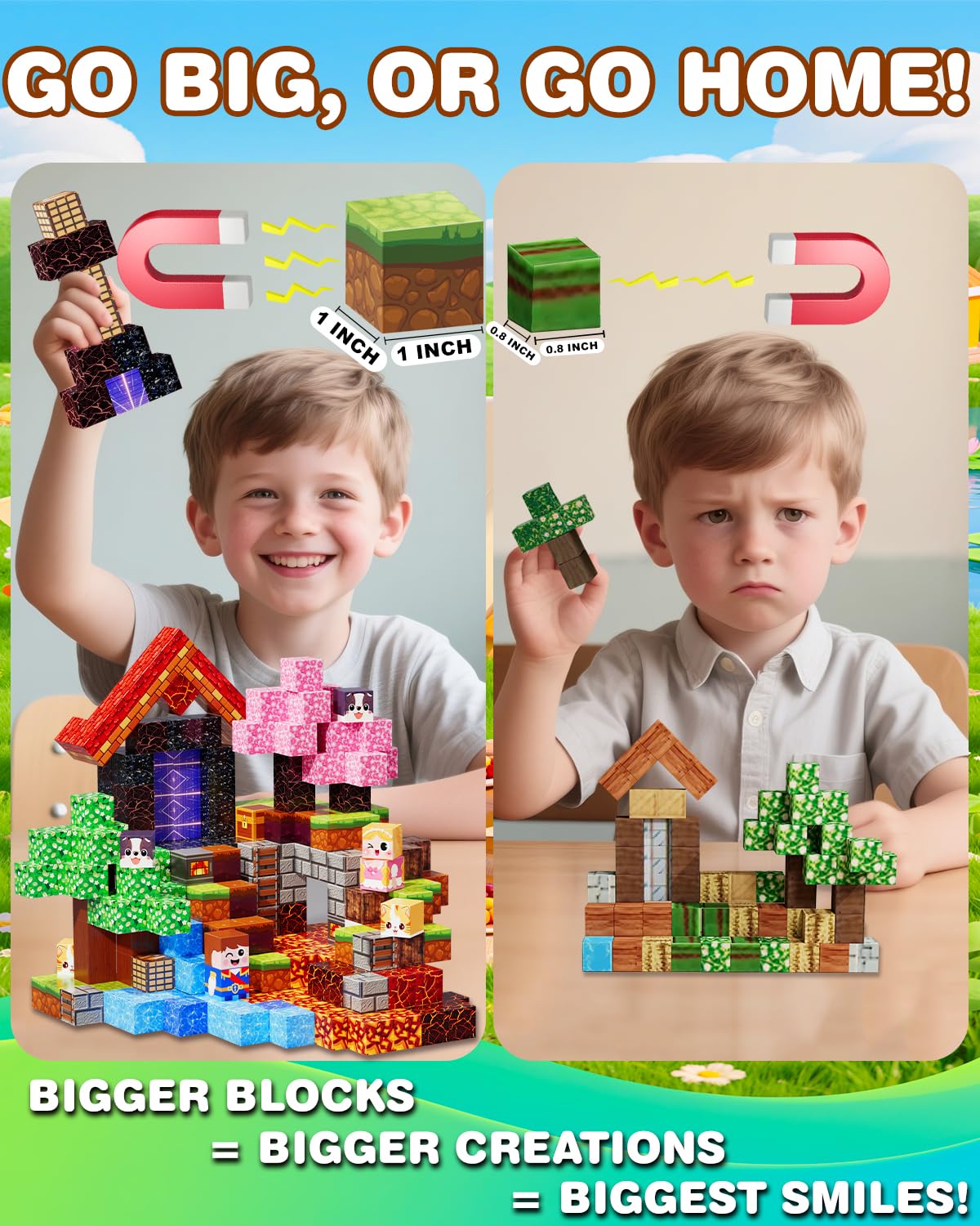 BGOVTAPO Magnetic Blocks 220-Piece Set – Large 1-Inch STEM Blocks for Kids