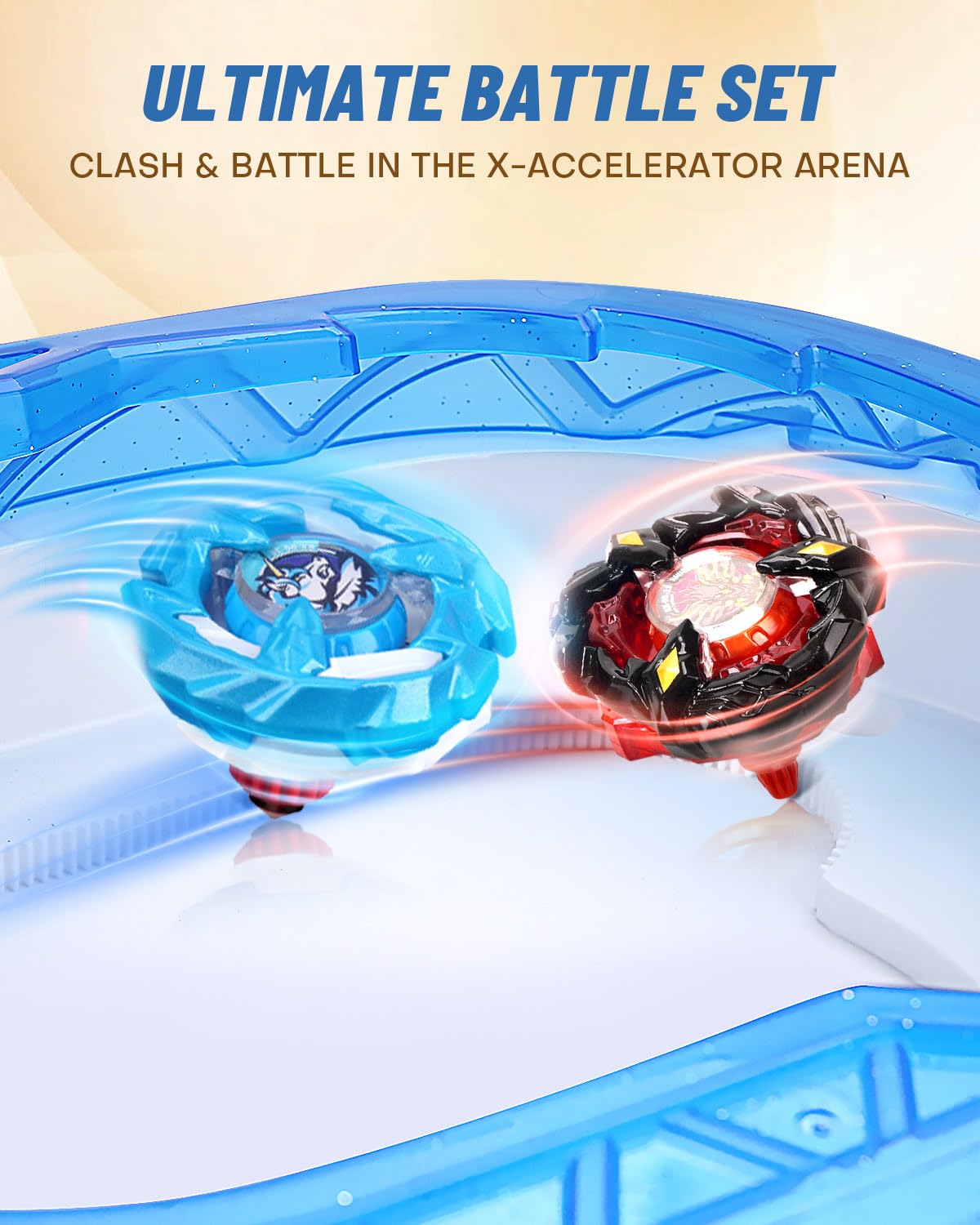 BGOVTAPO X Stadium Starter Kit – 6 Battle Tops Arena, 2 Launchers, Acceleration Track