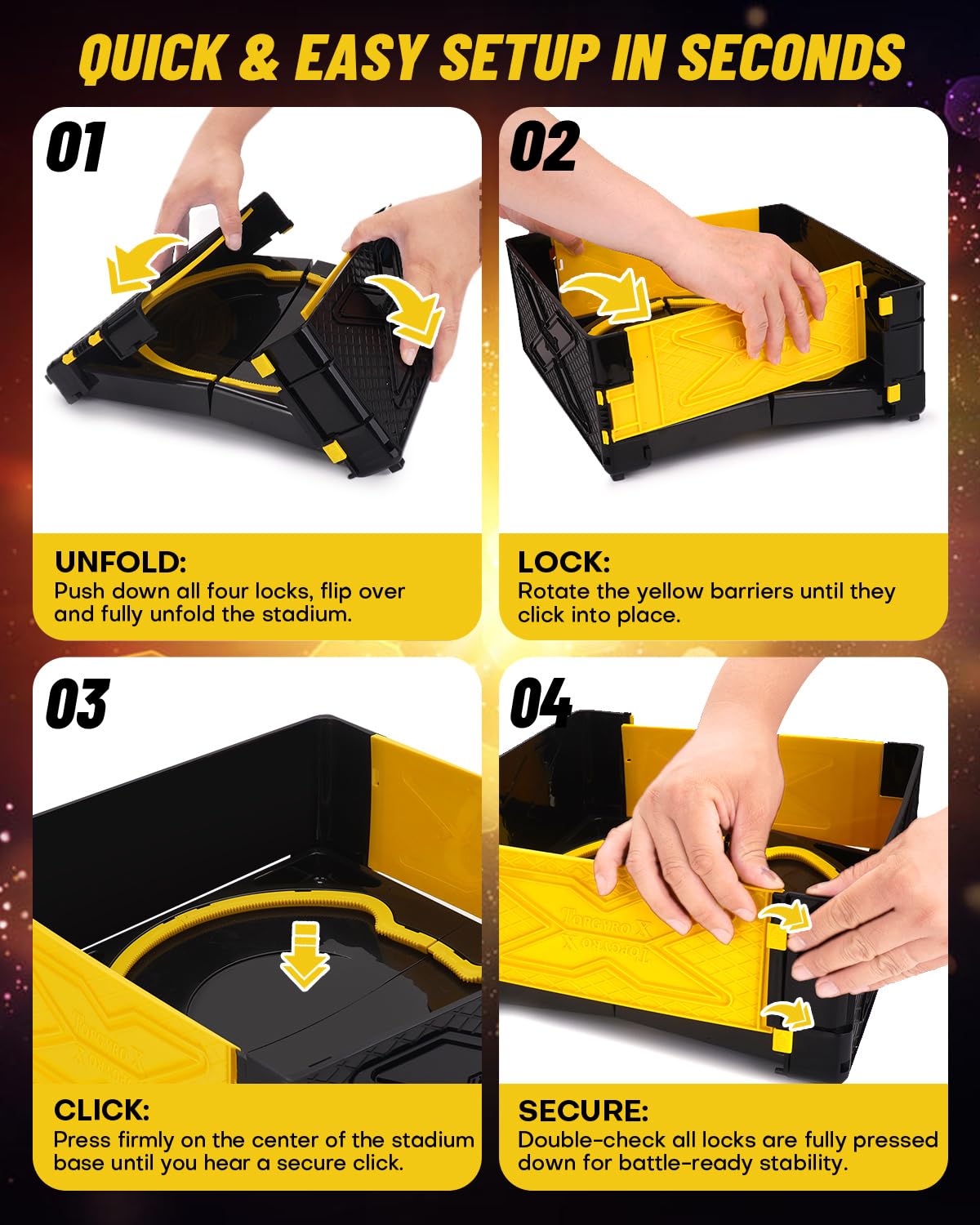 BGOVTAPO Foldable X Stadium Arena with Carry Handle – Yellow Battle Stadium
