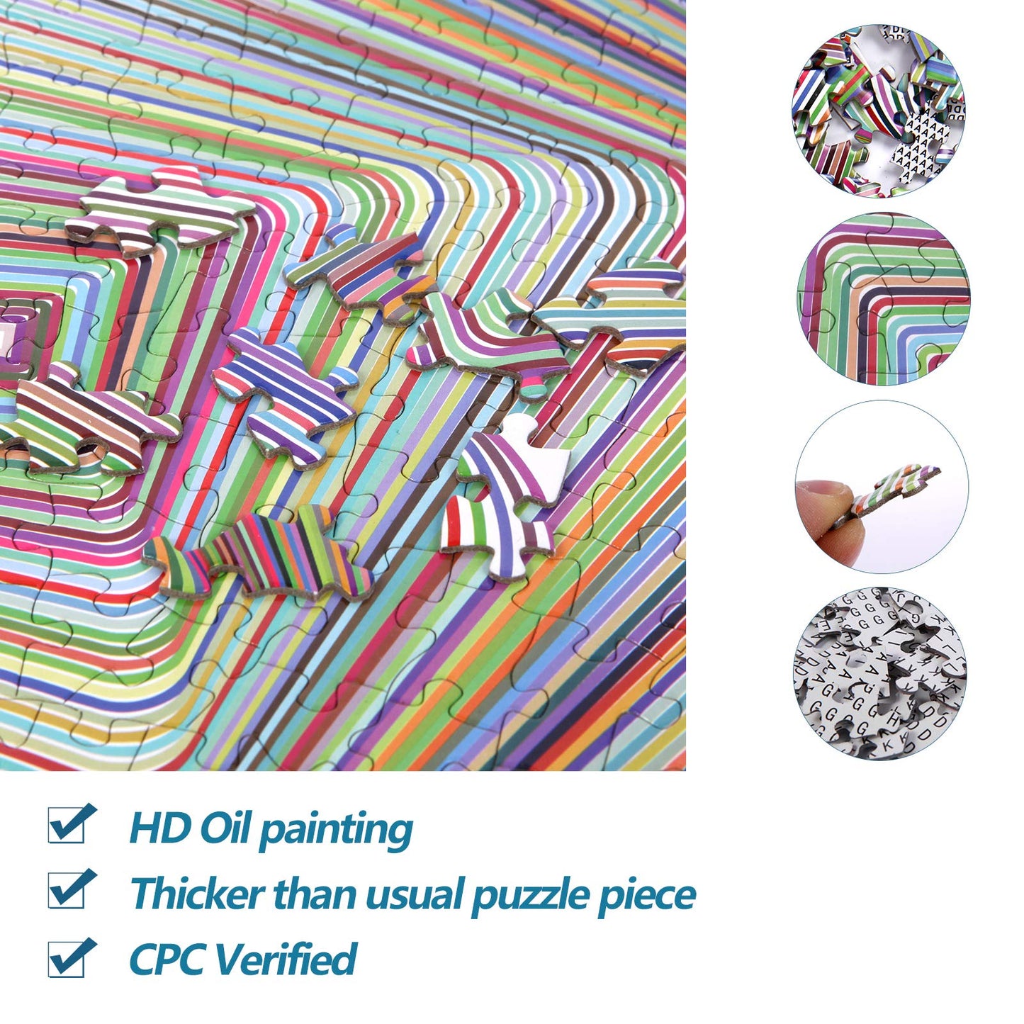 Bgraamiens Puzzle-Twisted 3D Colorful Squares – 1000-Piece Jigsaw Puzzle for Adults (24x24)