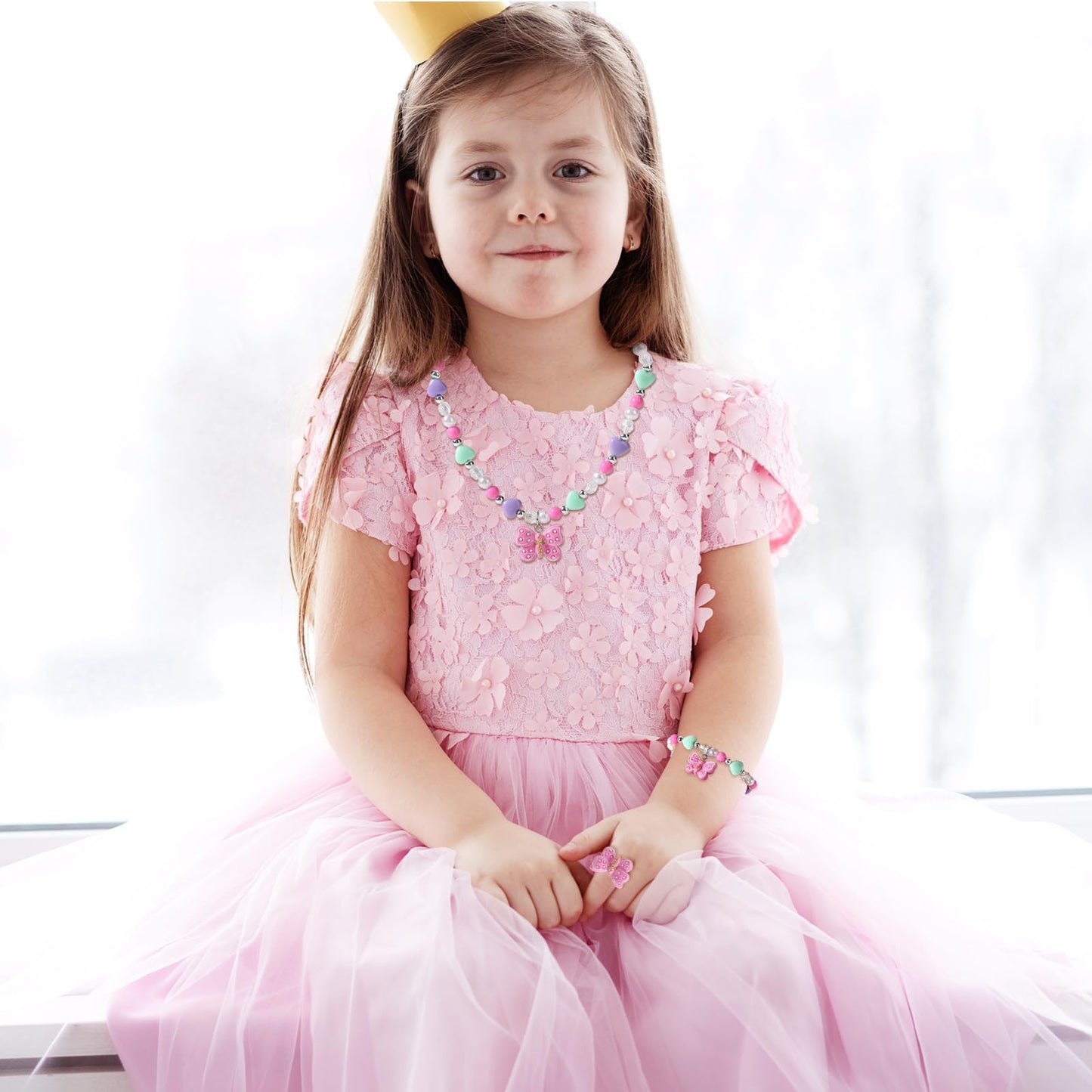 BGSHEMNI Girls Butterfly Jewelry Set — Necklace, Bracelet & Ring for Toddlers (Ages 3+)