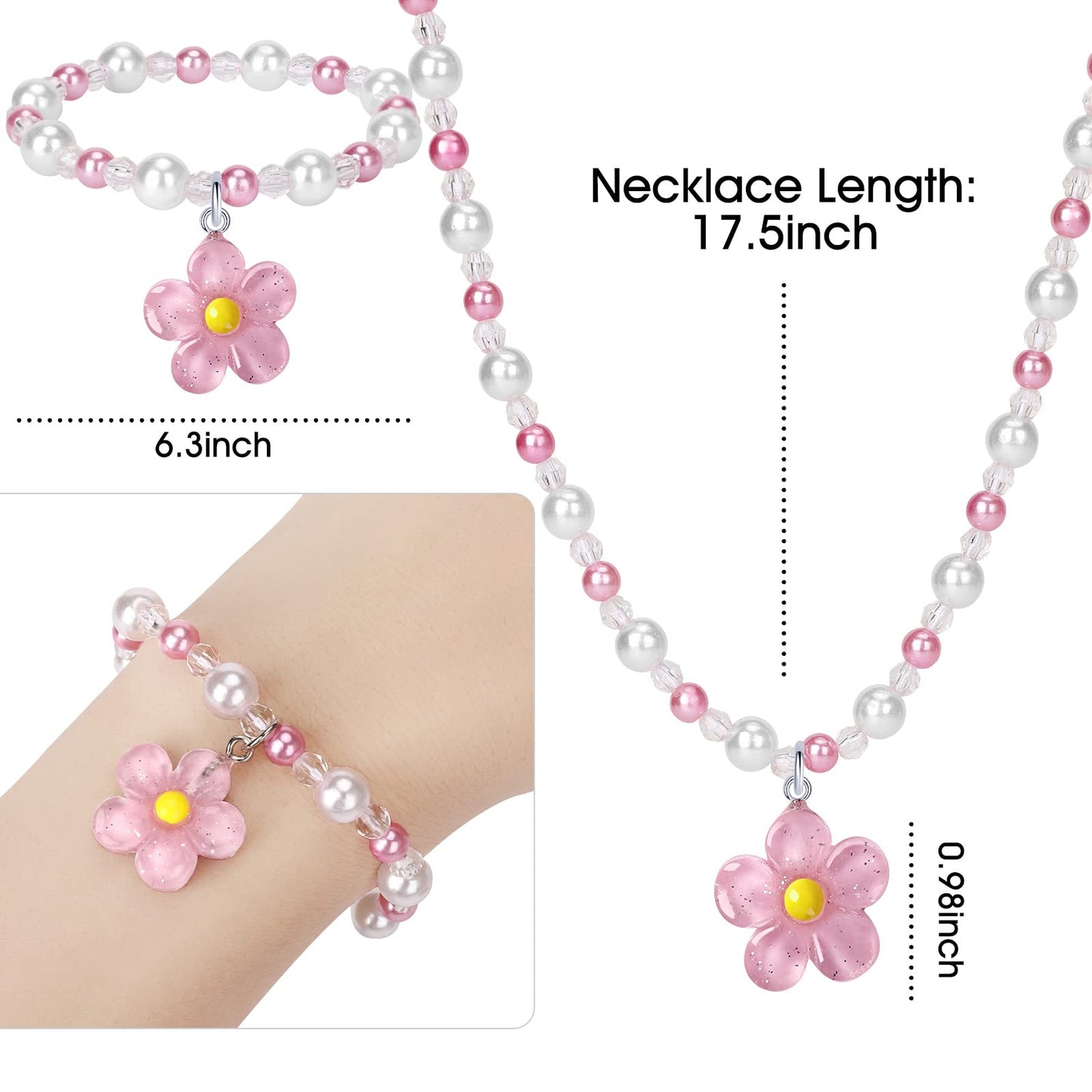 BGSHEMNI Girls Flower Jewelry Set – 5-Piece Toddler Dress-Up Accessories