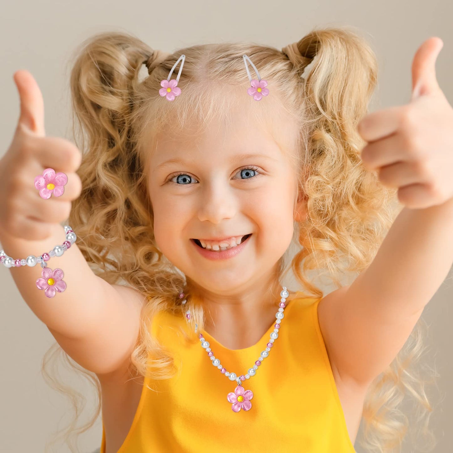 BGSHEMNI Girls Flower Jewelry Set – 5-Piece Toddler Dress-Up Accessories