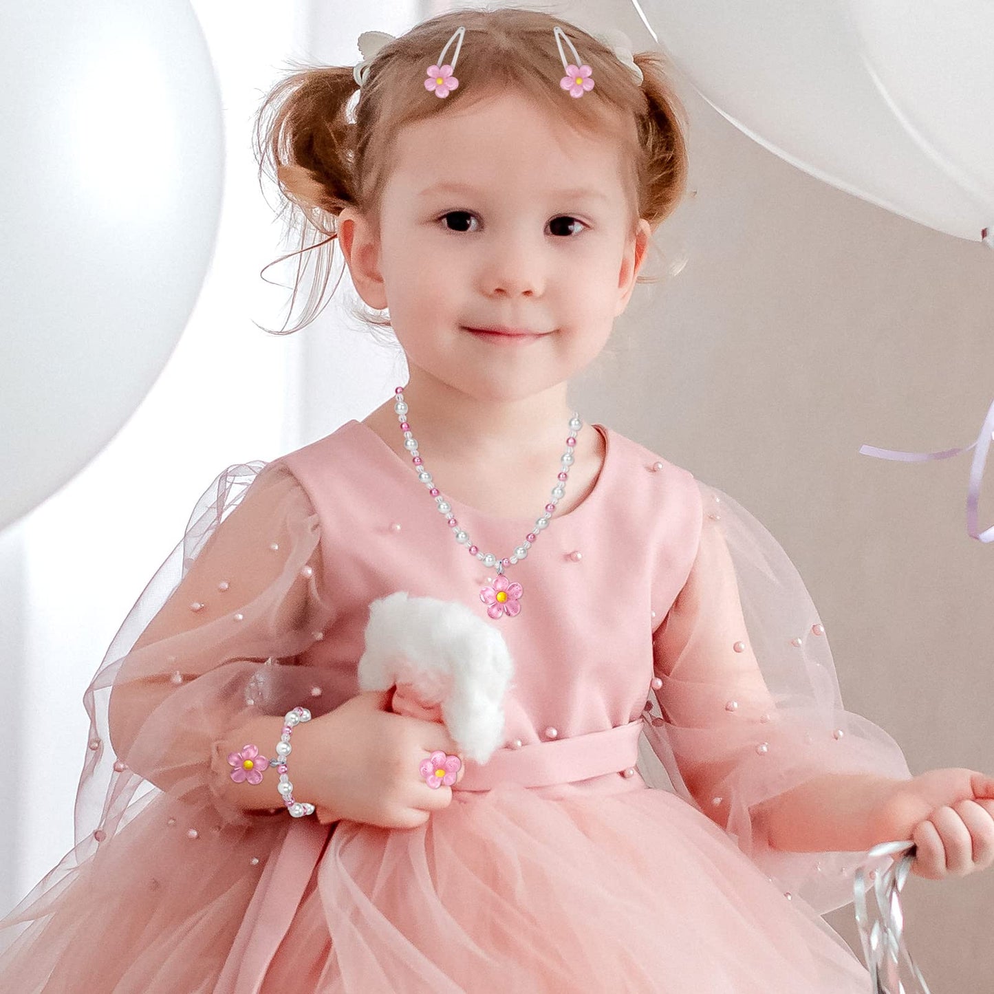 BGSHEMNI Girls Flower Jewelry Set – 5-Piece Toddler Dress-Up Accessories