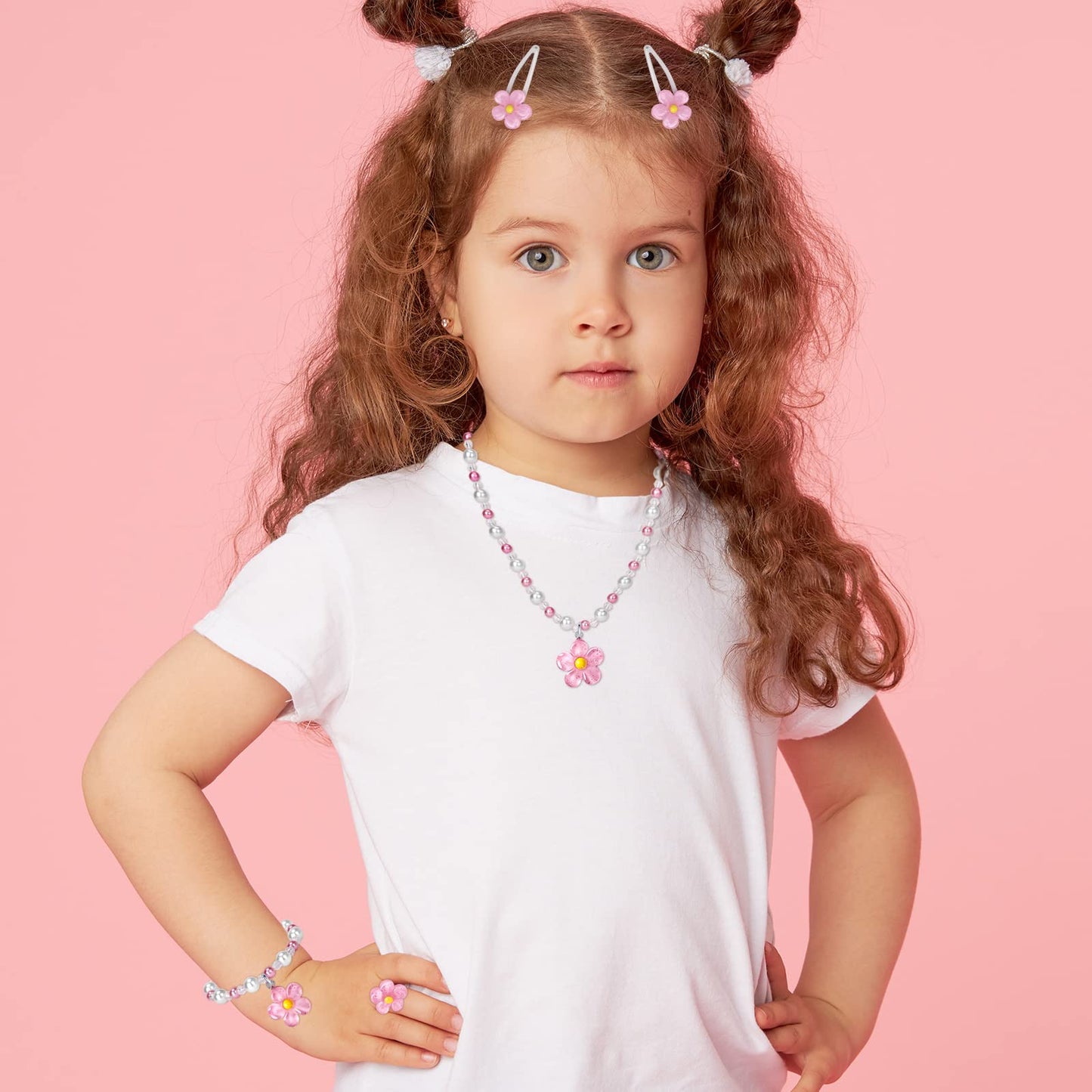 BGSHEMNI Girls Flower Jewelry Set – 5-Piece Toddler Dress-Up Accessories