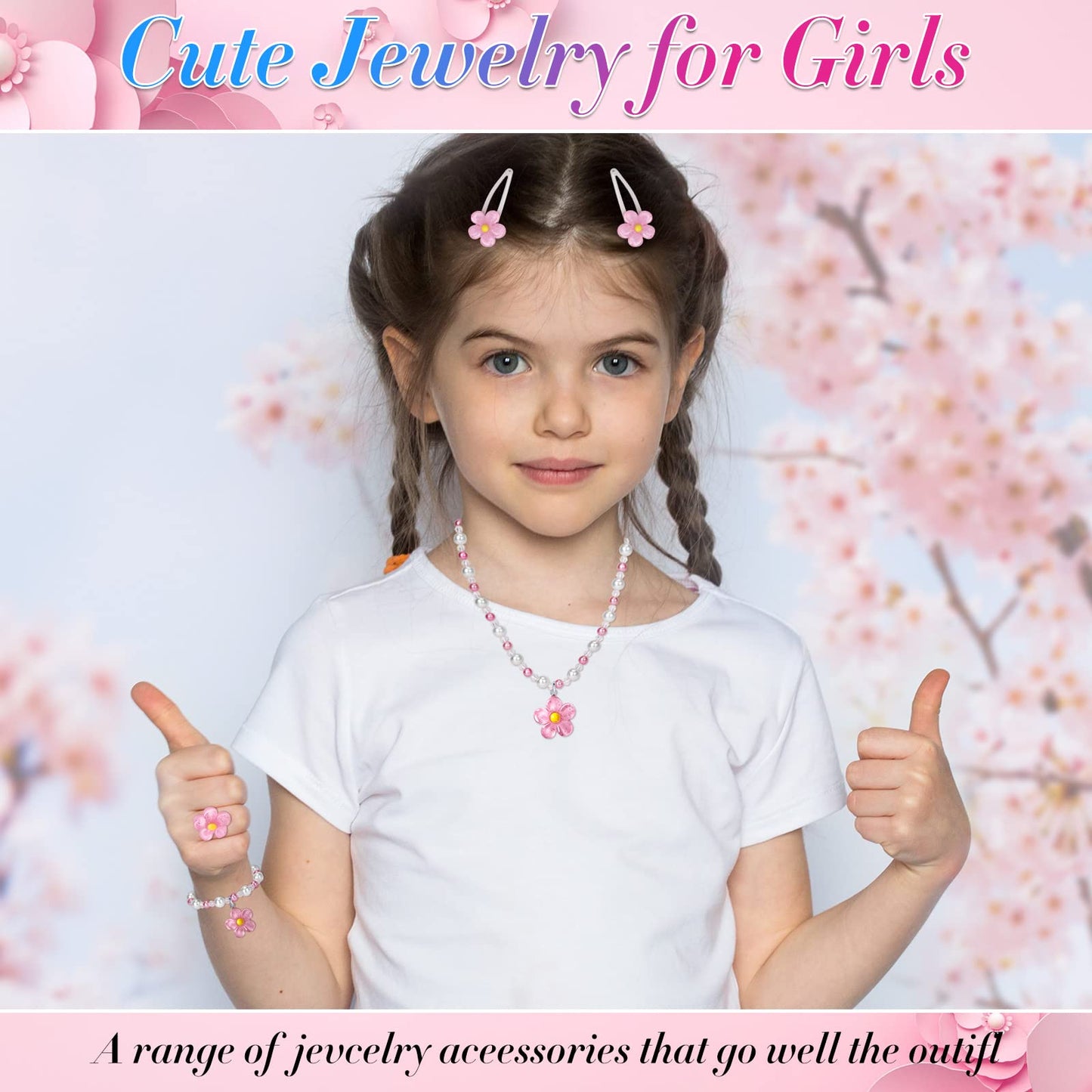 BGSHEMNI Girls Flower Jewelry Set – 5-Piece Toddler Dress-Up Accessories
