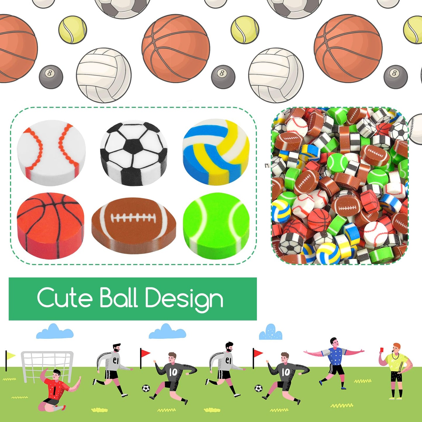 BHUCUTU 300-Piece Mini Erasers Bundle | Sports Football Theme for Classrooms, Rewards & Party Favors