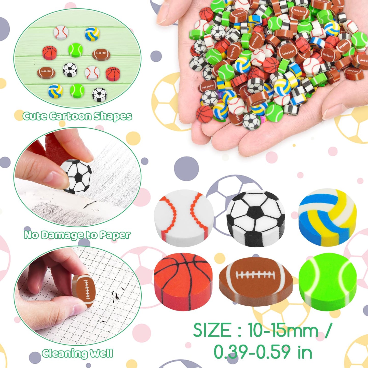BHUCUTU 300-Piece Mini Erasers Bundle | Sports Football Theme for Classrooms, Rewards & Party Favors