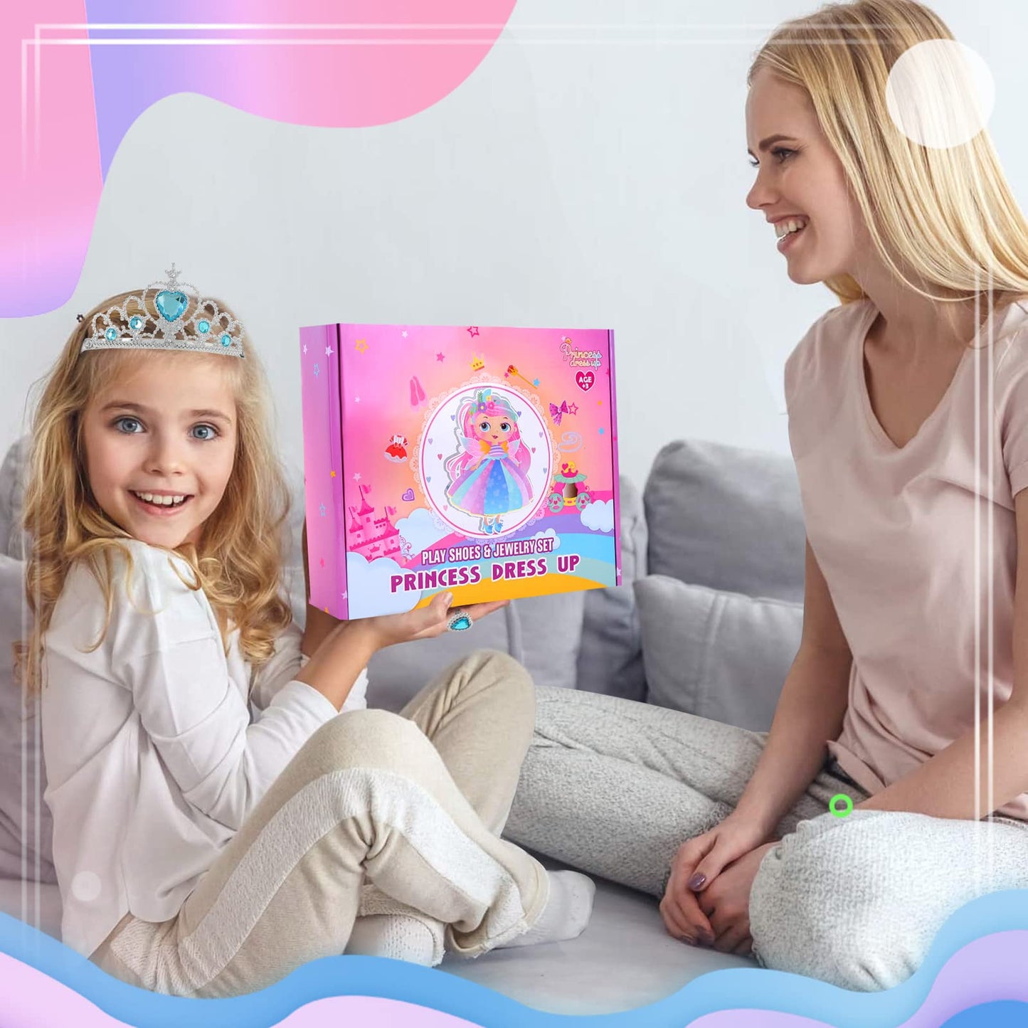Biange Princess Dress Up Set for Girls – Shoes, Tiara, Jewelry & Gift Box (Ages 3-7)