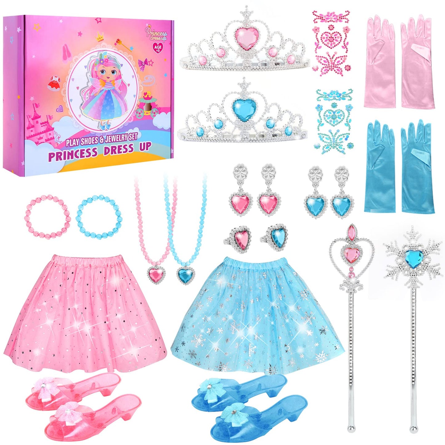 Biange Princess Dress Up Set for Girls – Shoes, Tiara, Jewelry & Gift Box (Ages 3-7)