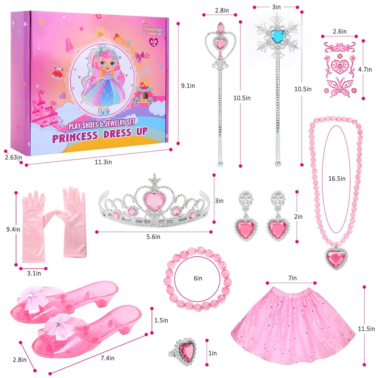 Biange Princess Dress Up Set for Girls – Shoes, Tiara, Jewelry & Gift Box (Ages 3-7)