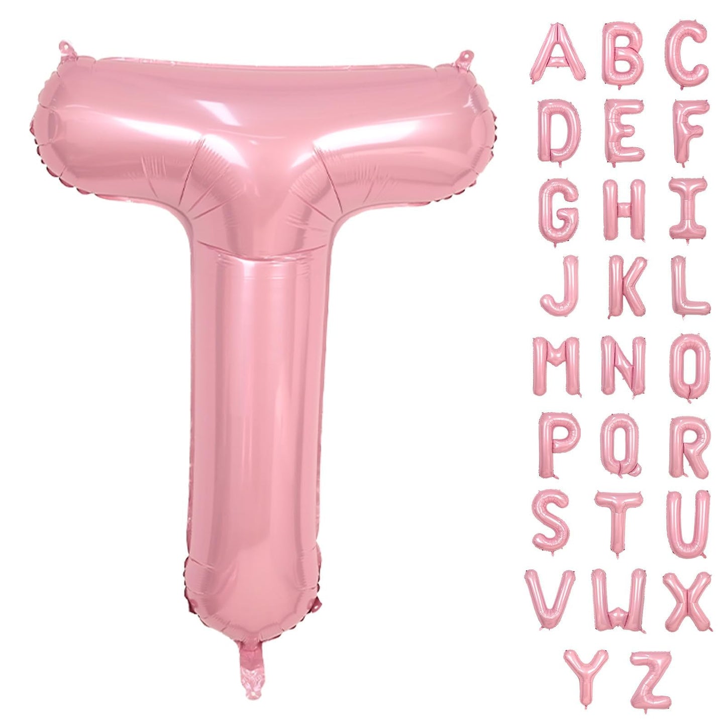 Biapian 40-Inch Light Pink T Letter Balloon – Giant Foil Alphabet Balloon with Straw