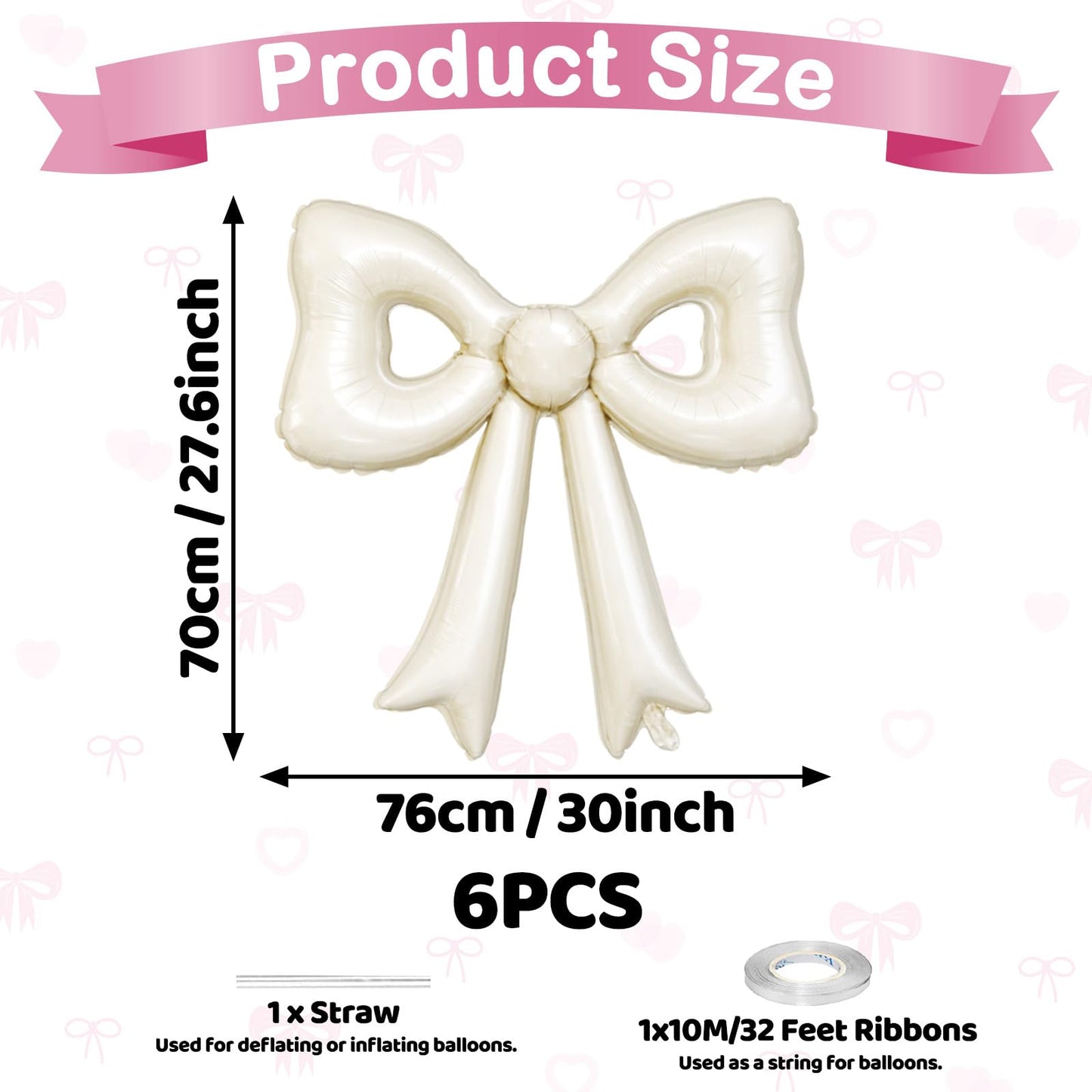 Biapian 6 Pcs Cream Bow Balloons – 30-Inch Beige Cutout Foil Balloons for Parties