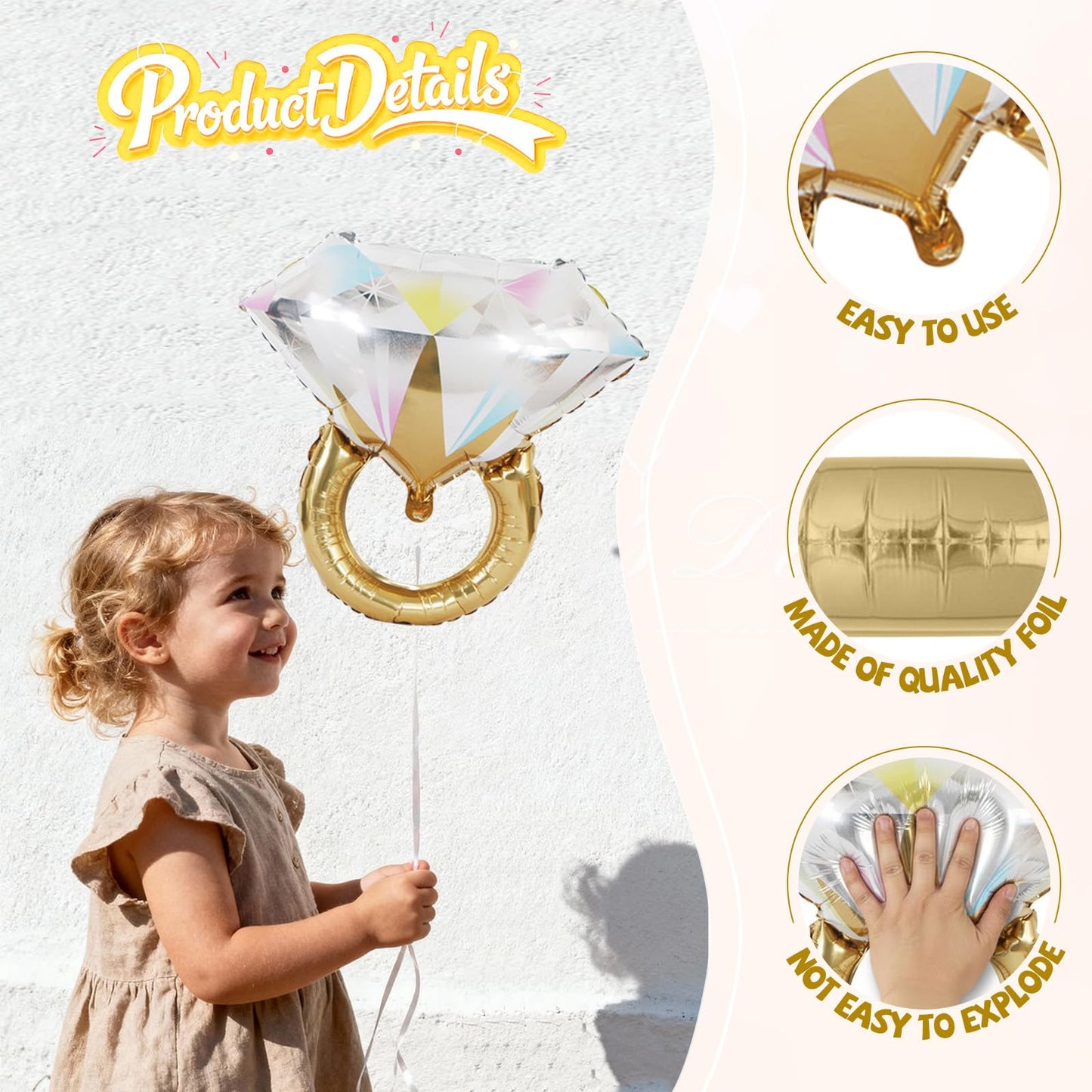 Biapian 6 Pcs Diamond Ring Balloons Foil – Large Engagement Ring Balloons for Weddings & Celebrations